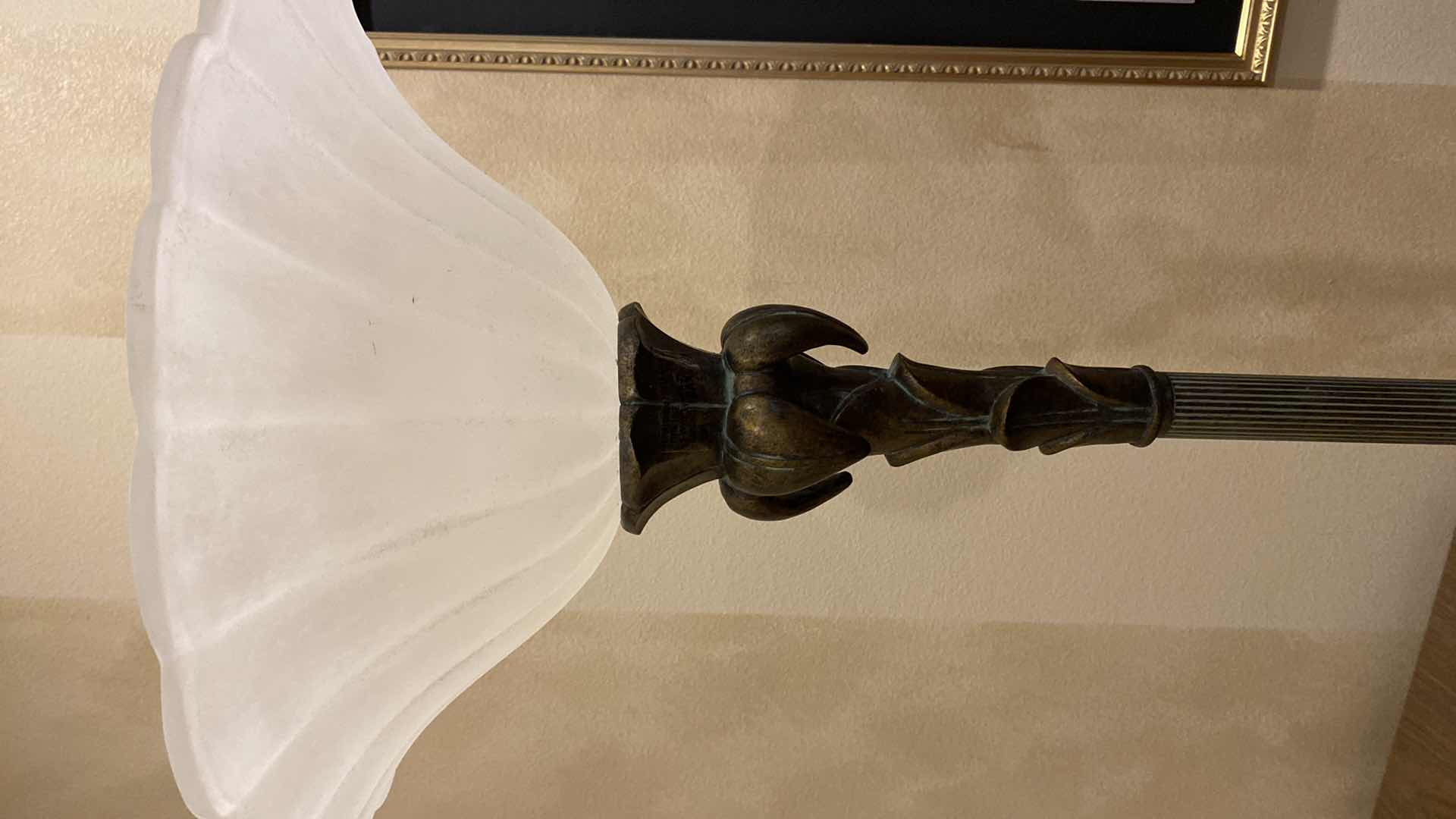 Photo 1 of QUOIZEL VINTAGE TORCHIERE WITH FROSTED GLASS TOP H70”