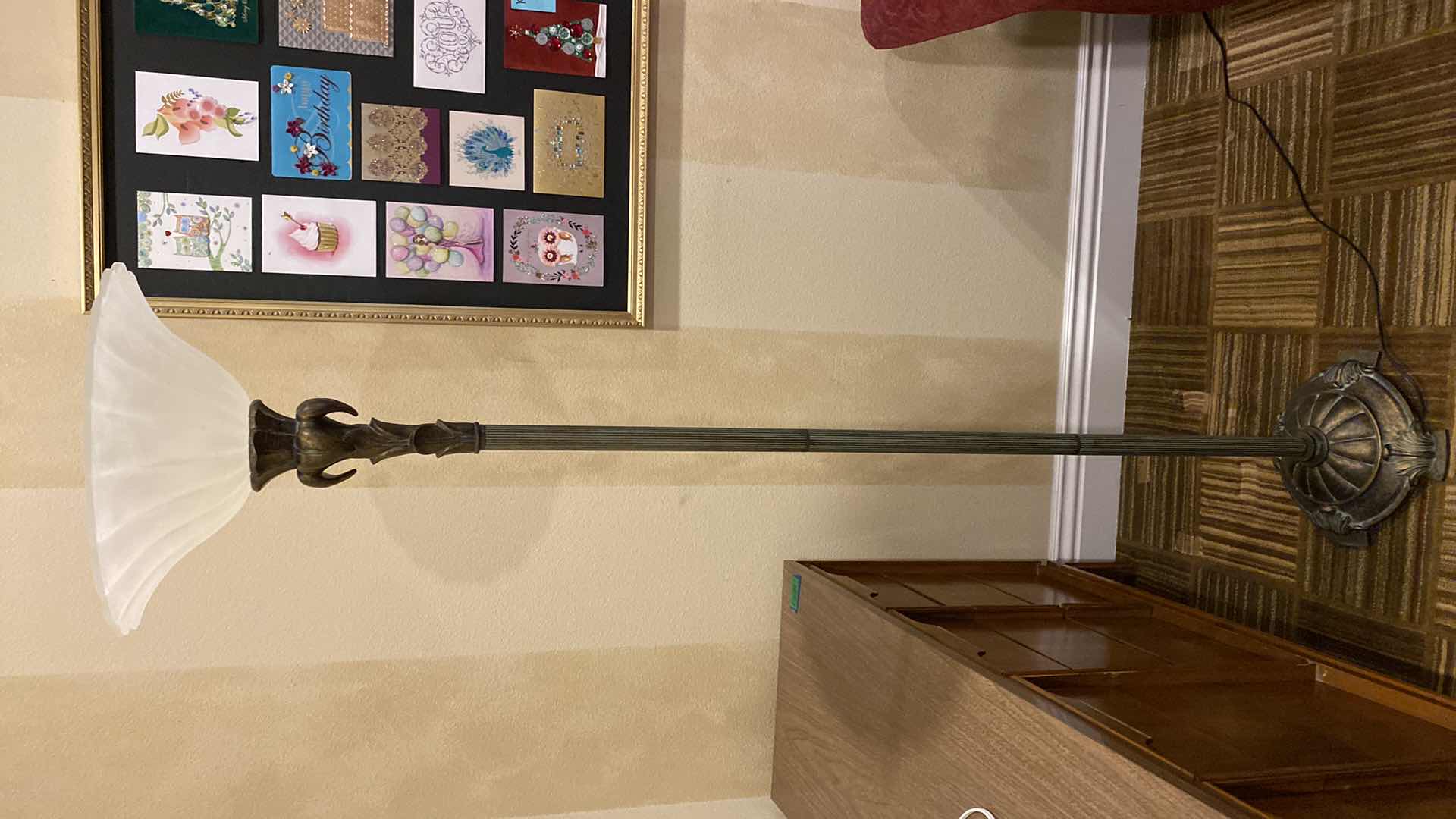 Photo 1 of QUOIZEL VINTAGE TORCHIERE WITH FROSTED GLASS TOP H70”