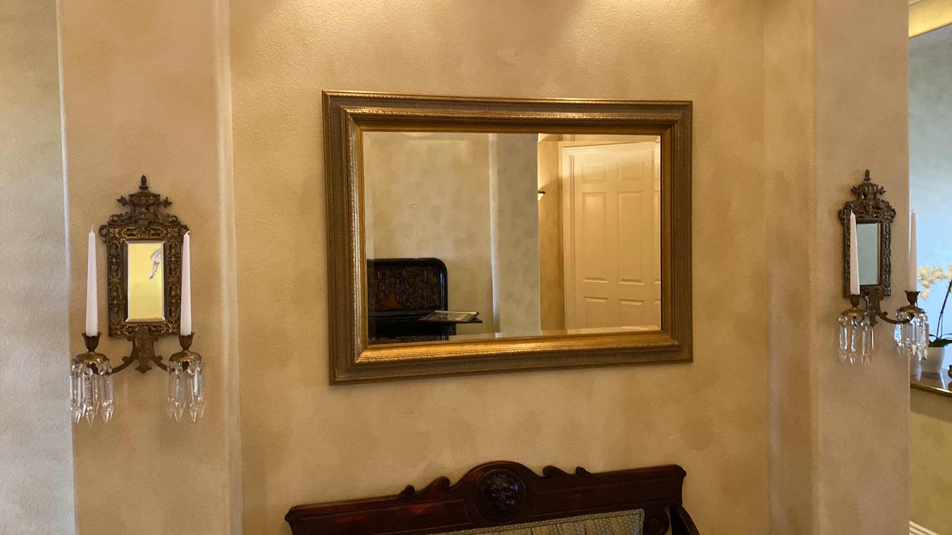 Photo 1 of PAIR OF ASIAN INSPIRED WALL SCONCES MIRRORED WITH CRYSTALS 11” X 18”