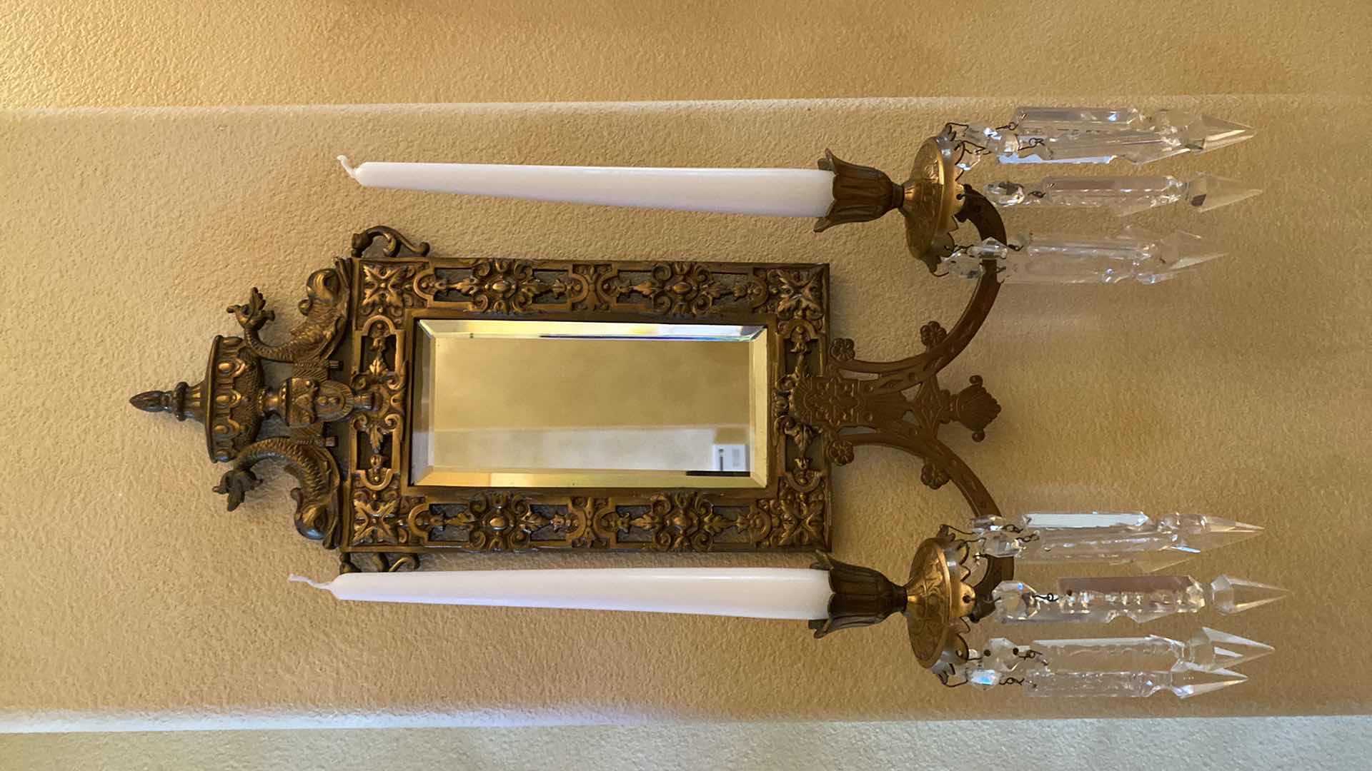 Photo 1 of PAIR OF ASIAN INSPIRED WALL SCONCES MIRRORED WITH CRYSTALS 11” X 18”