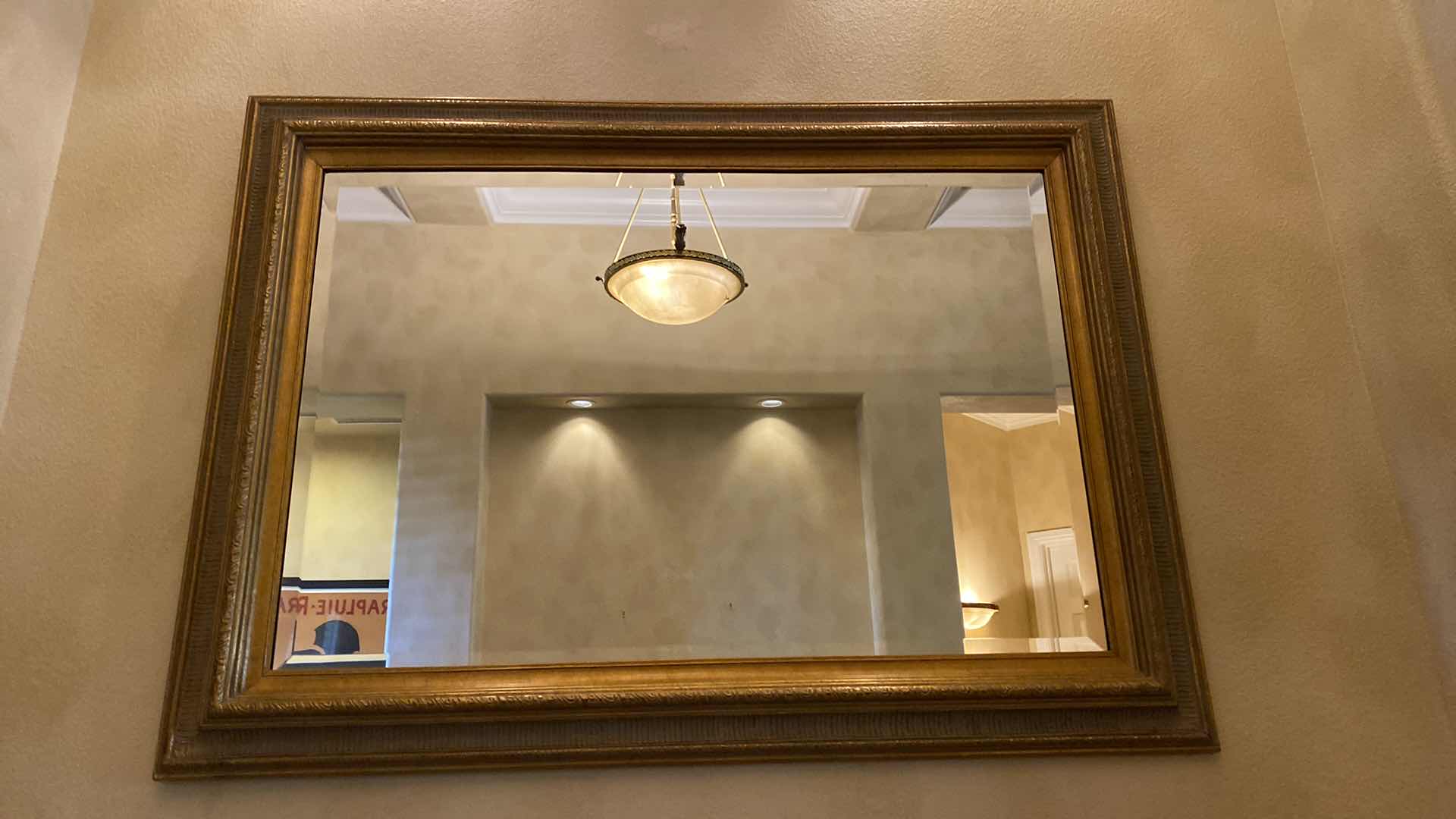 Photo 1 of ORNATE GOLD FRAMED BEVELED GLASS WALL MIRROR 44” X 32”