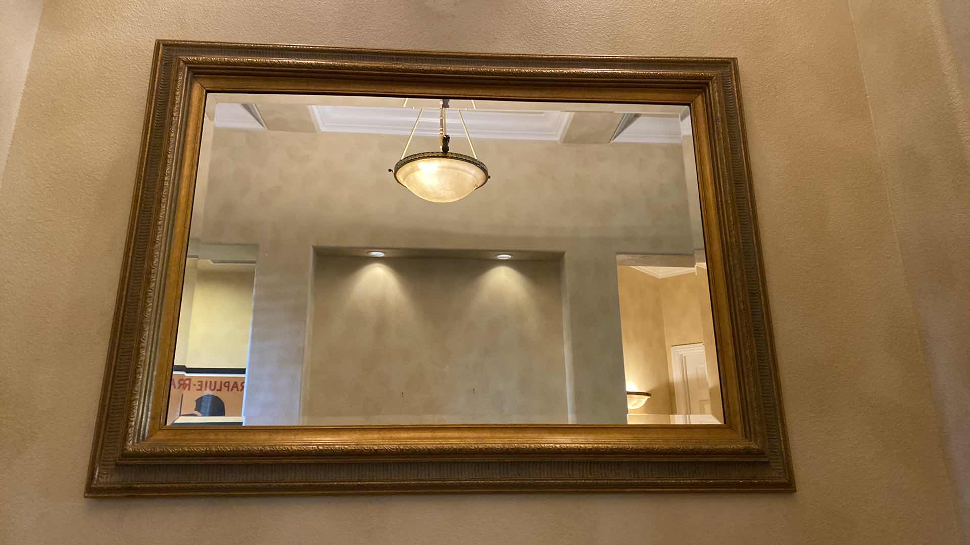 Photo 1 of ORNATE GOLD FRAMED BEVELED GLASS WALL MIRROR 44” X 32”