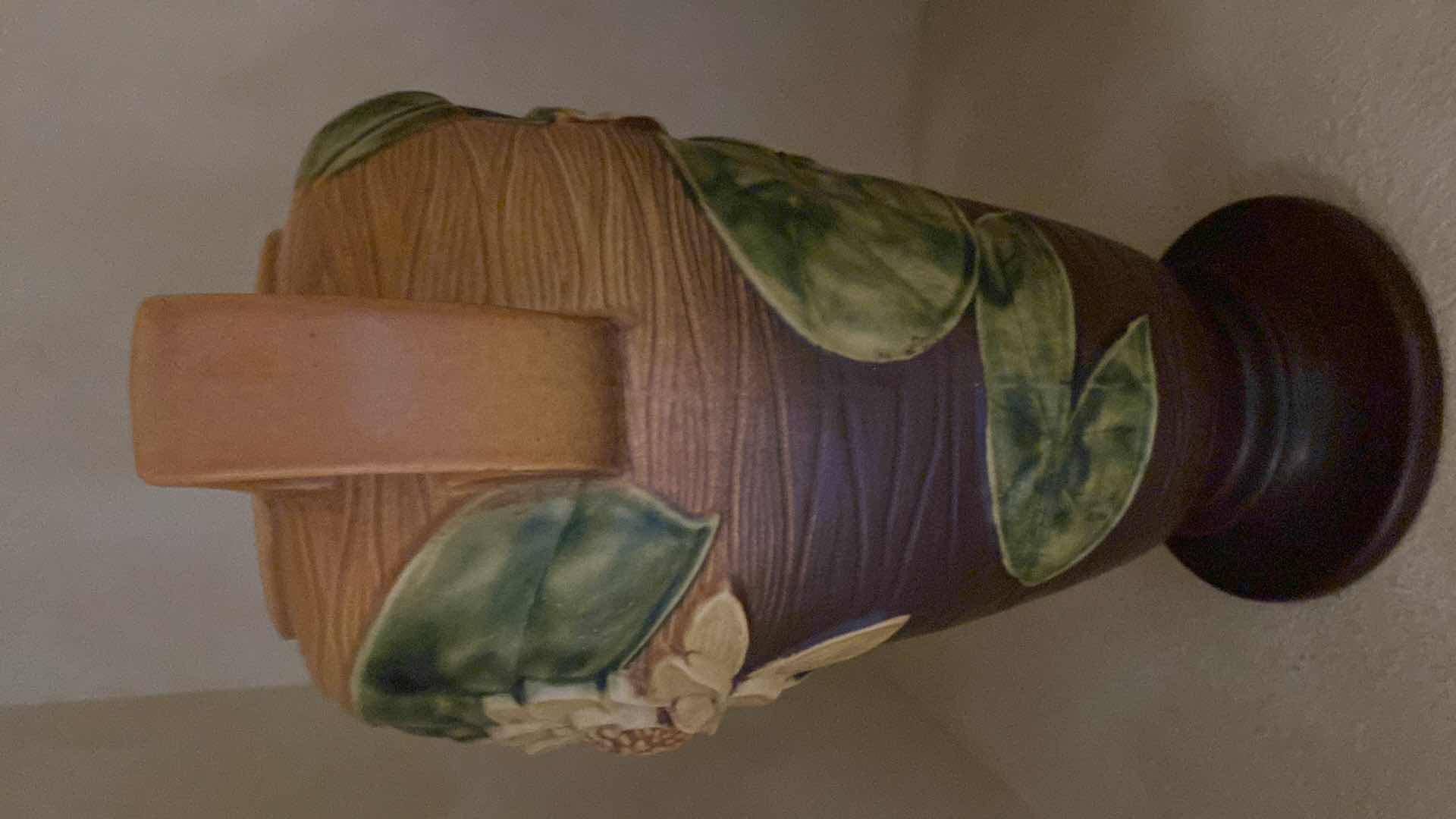 Photo 1 of VINTAGE ROSEVILLE POTTERY DOUBLE SIDED WATER LILY BROWN 83-15 VASE 16”