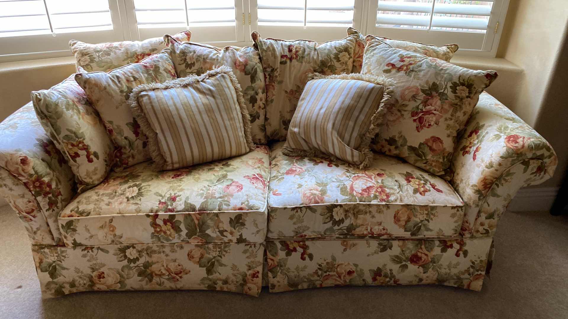 Photo 1 of 88” ALAN WHITE FLORAL UPHOLSTERED DOWN SOFA