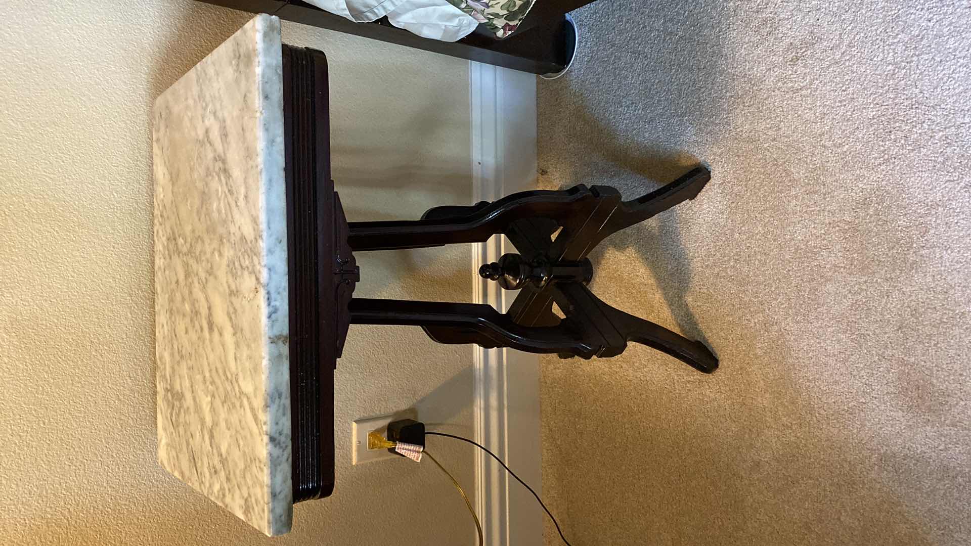 Photo 1 of VICTORIAN STYLE MAHOGANY MARBLE TOP SIDE TABLE 18” X 14” H28”