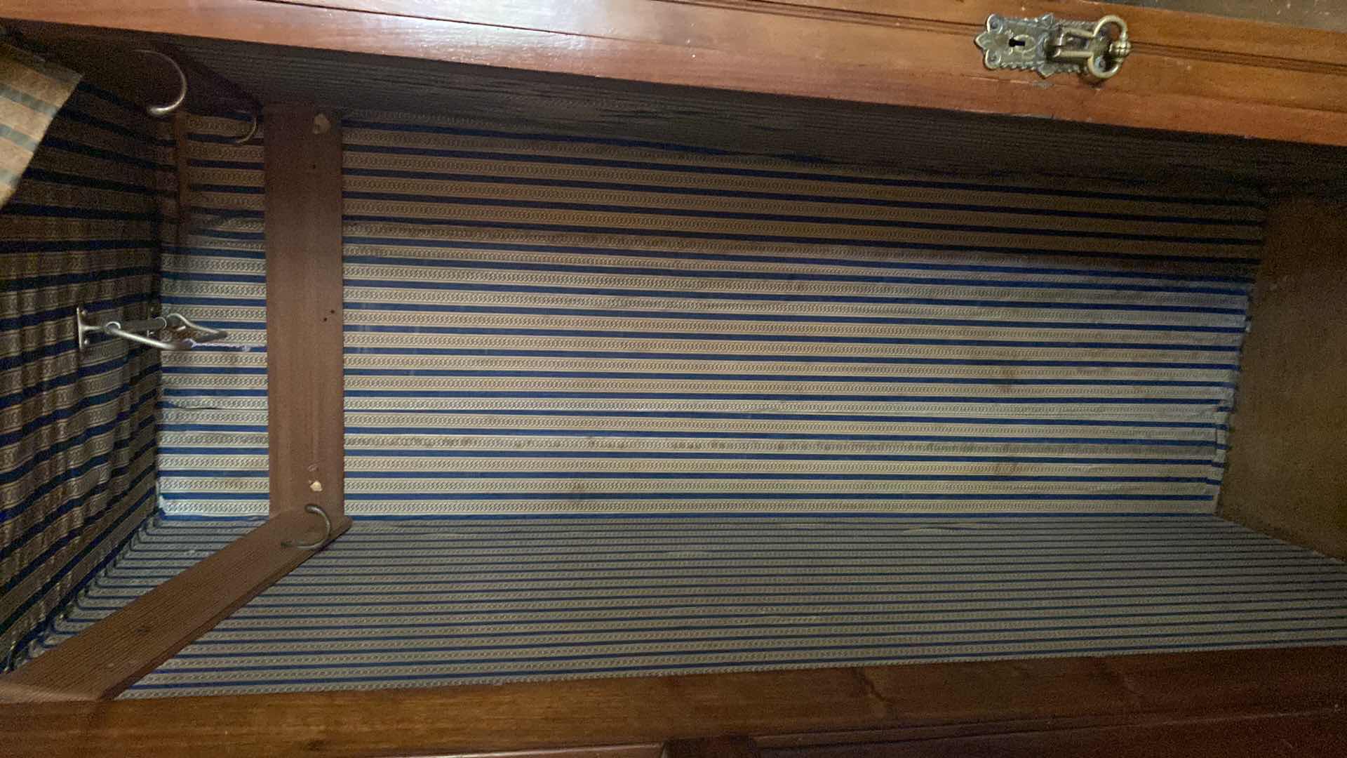 Photo 1 of ANTIQUE CARVED WARDROBE WITH FLORAL INLAY  2 DRAWERS 3 DOORS 61” X 21” H86”