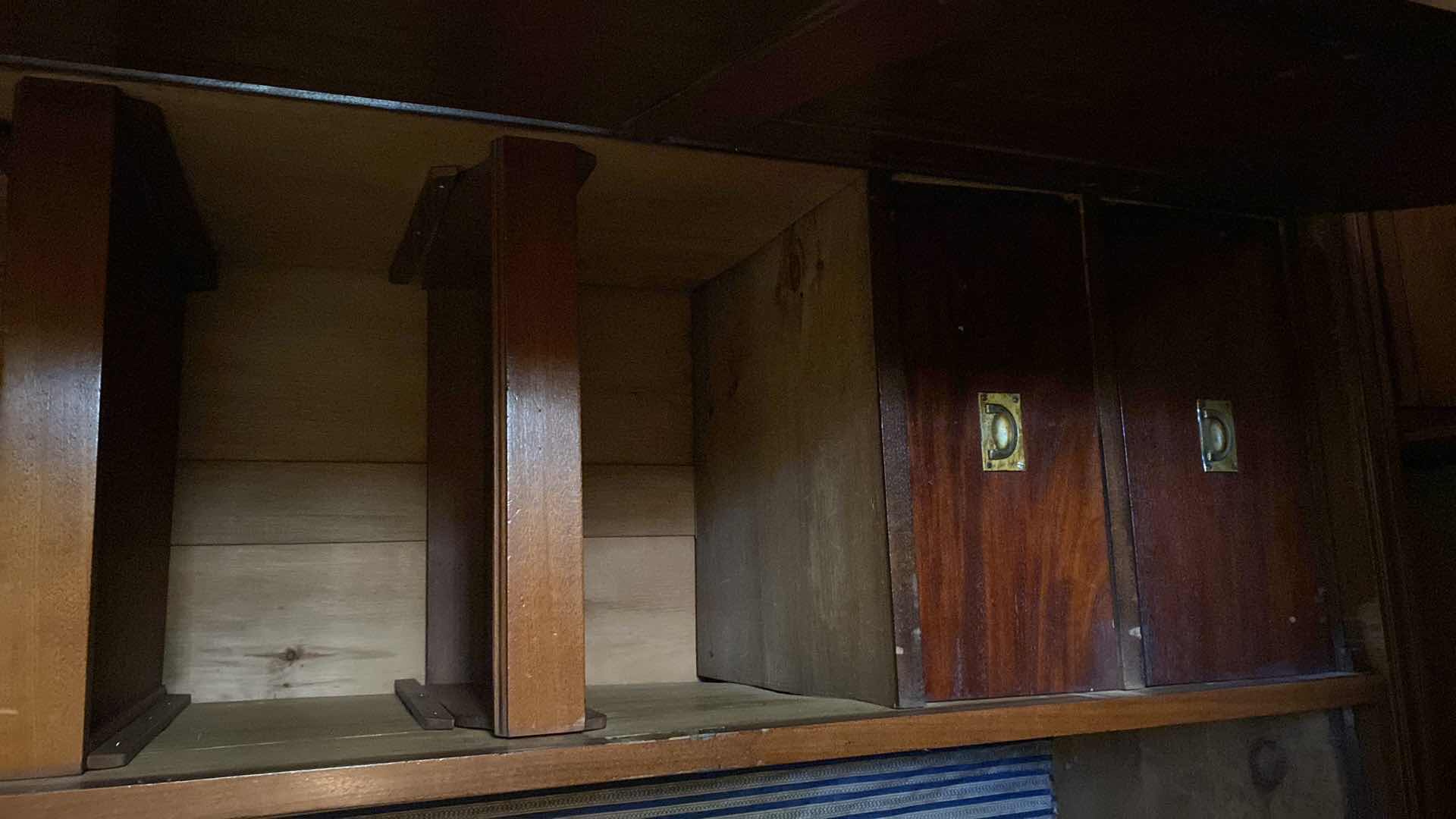 Photo 1 of ANTIQUE CARVED WARDROBE WITH FLORAL INLAY  2 DRAWERS 3 DOORS 61” X 21” H86”