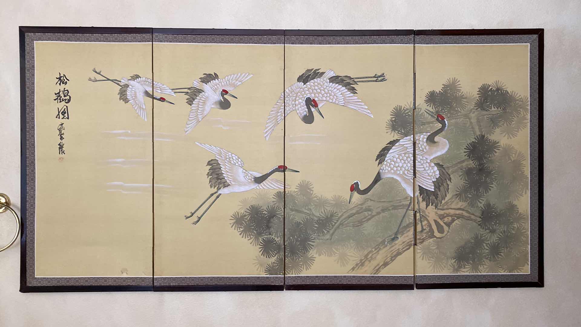 Photo 1 of 4 PANEL CANVAS ASIAN STORK ARTWORK 70” X 35”