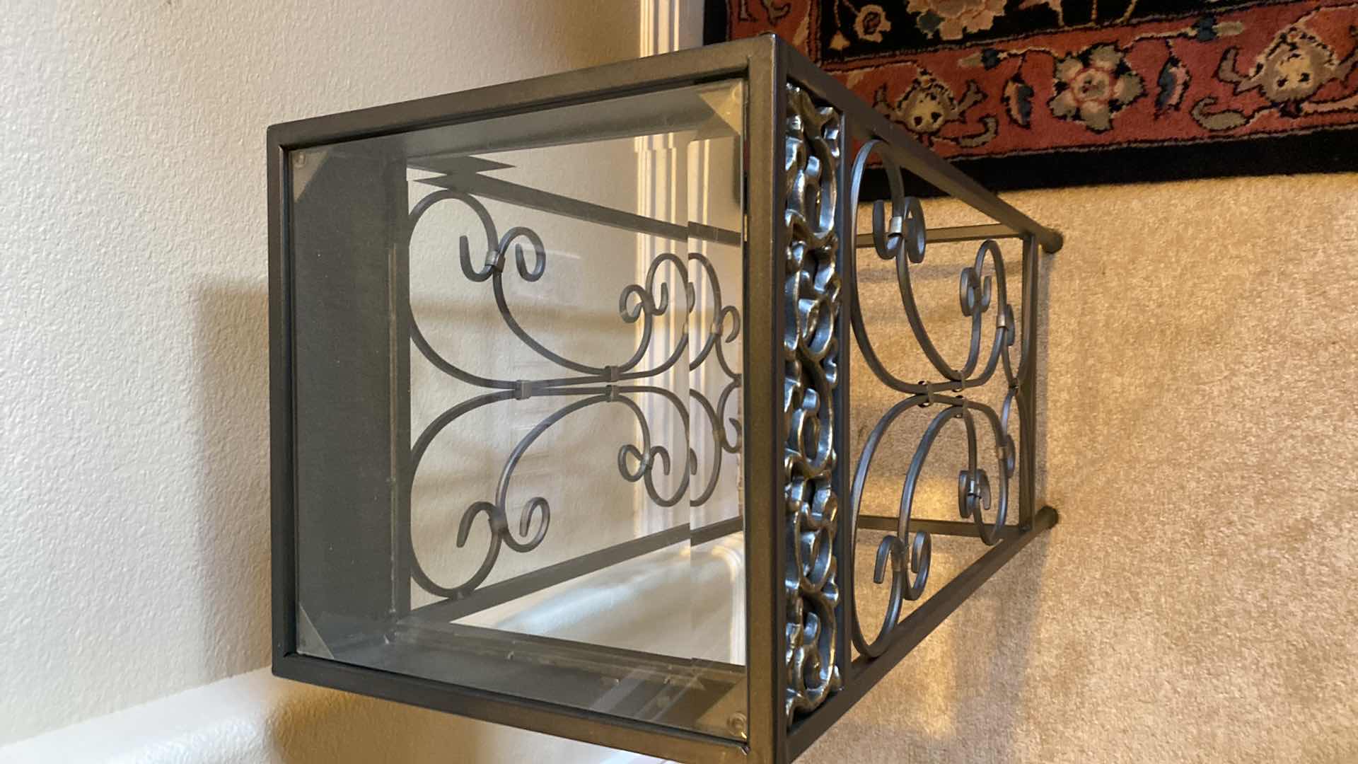 Photo 1 of ALUMINUM AND BEVELED GLASS TOP PLANT STAND 12” X 12” H30”