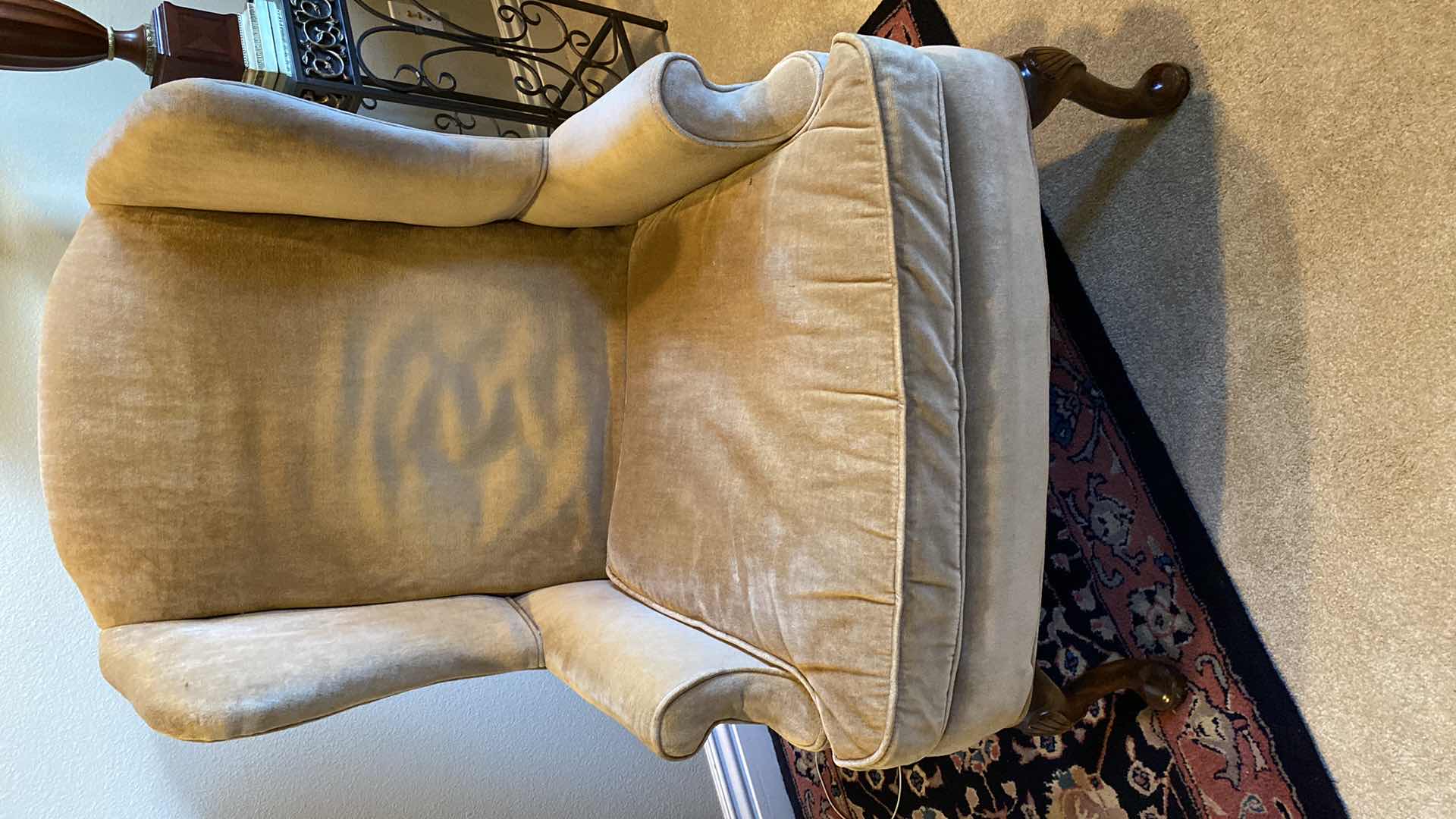 Photo 1 of GOLD UPHOLSTERY WINGBACK CHAIR WITH QUEEN ANNE LEGS