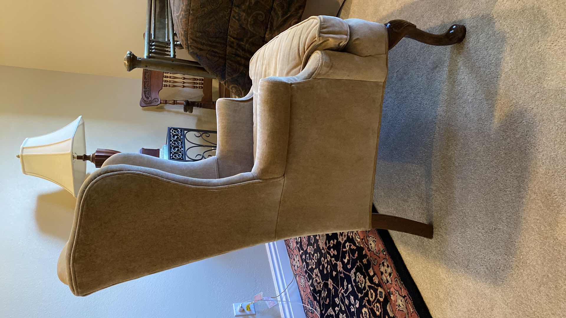 Photo 1 of GOLD UPHOLSTERY WINGBACK CHAIR WITH QUEEN ANNE LEGS