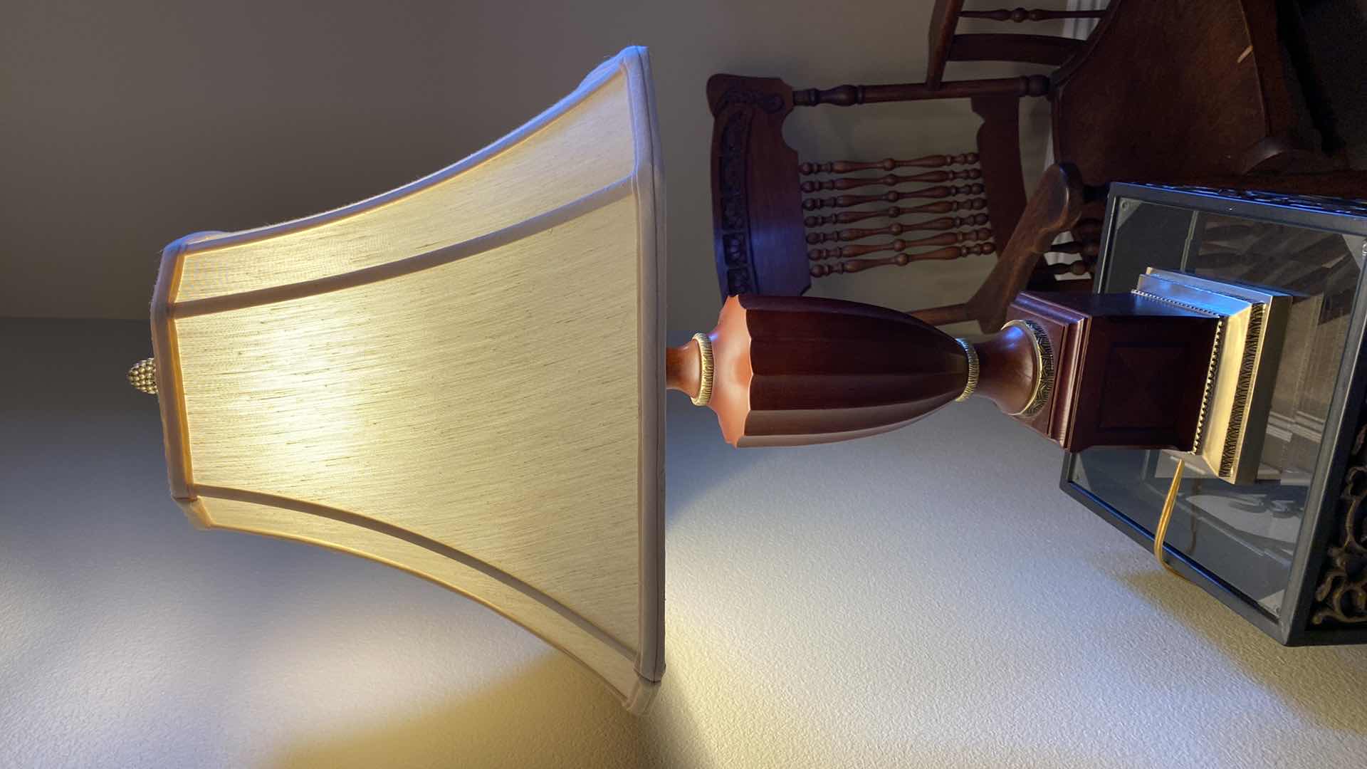 Photo 1 of WOOD LAMP WITH GOLD METAL BASE H32”