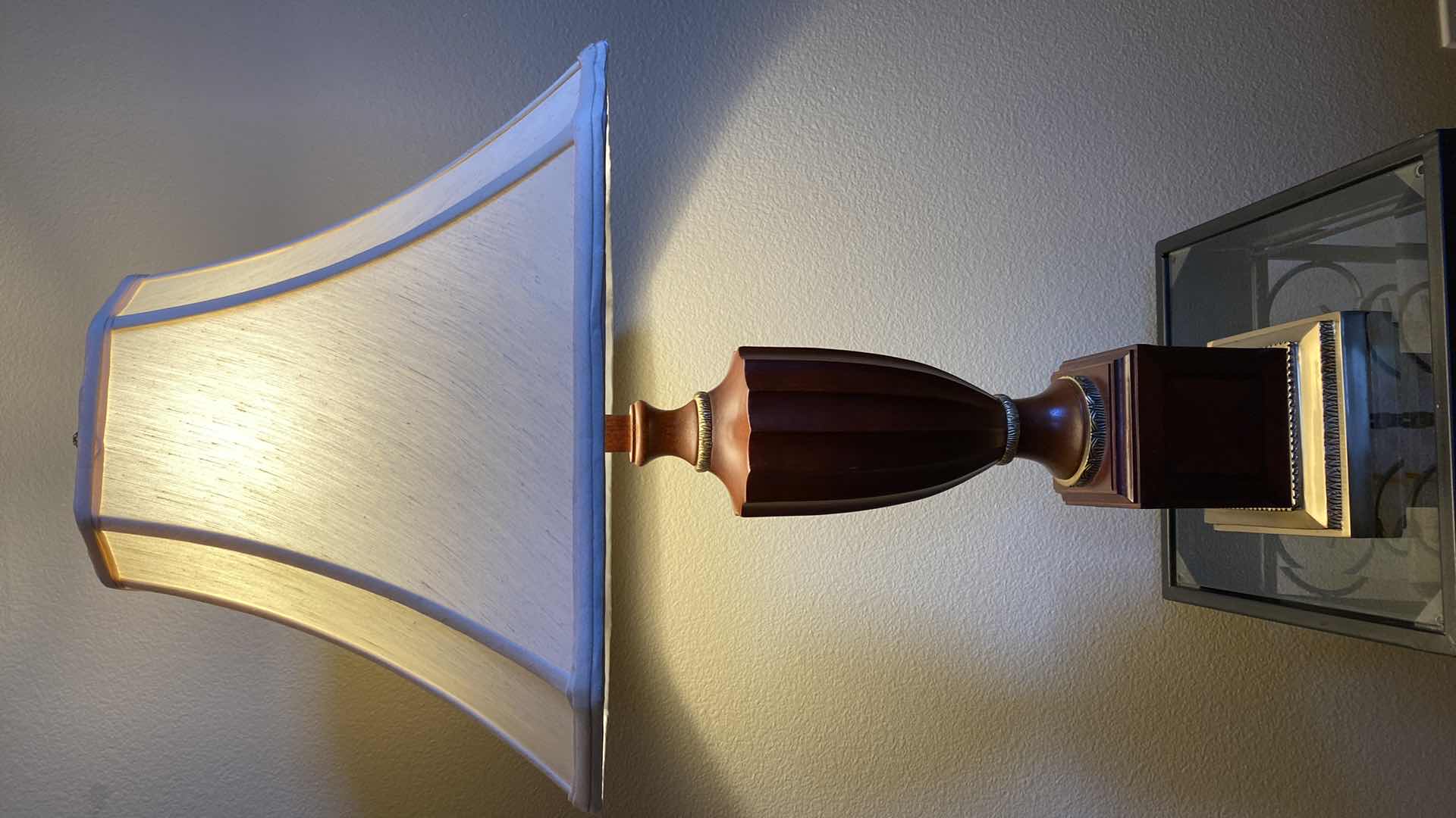 Photo 1 of WOOD LAMP WITH GOLD METAL BASE H32”