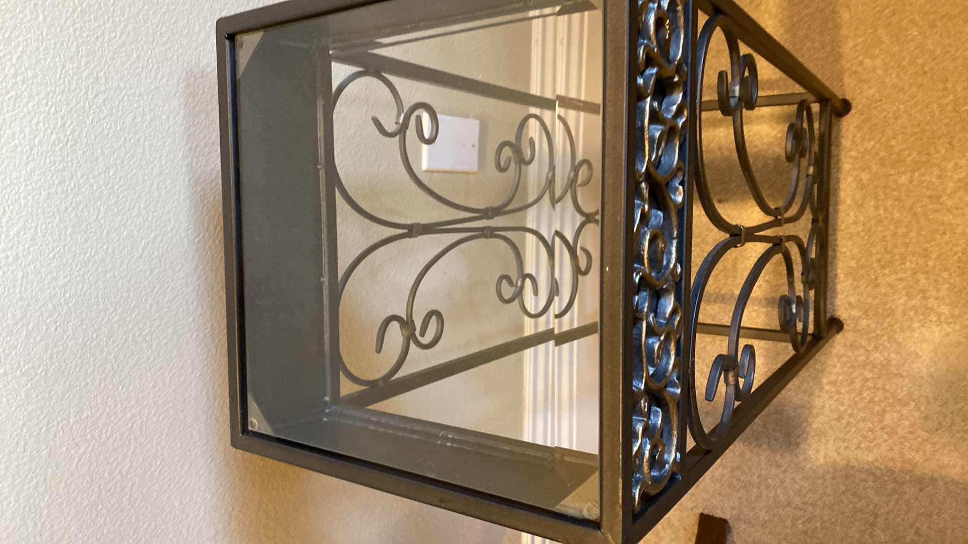 Photo 1 of ALUMINUM AND BEVELED GLASS TOP PLANT STAND 12” X 12” H30”