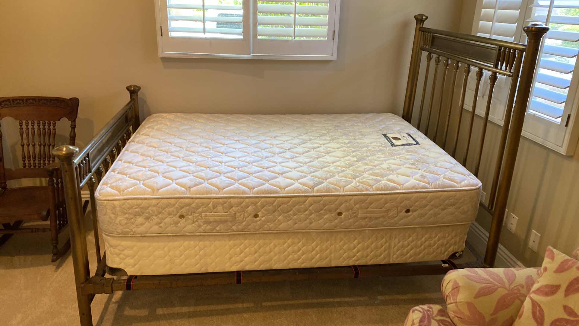 Photo 1 of BRASS BED ON WHEELS 56” X 82” & STEARNS AND FOSTER MATTRESS 53” X 76”  