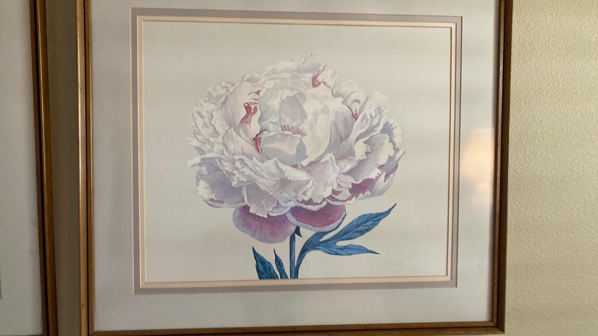 Photo 1 of PAIR OF VINTAGE WOOD FRAMED FLORAL SIGNED ARTWORK 33” X 29” EACH