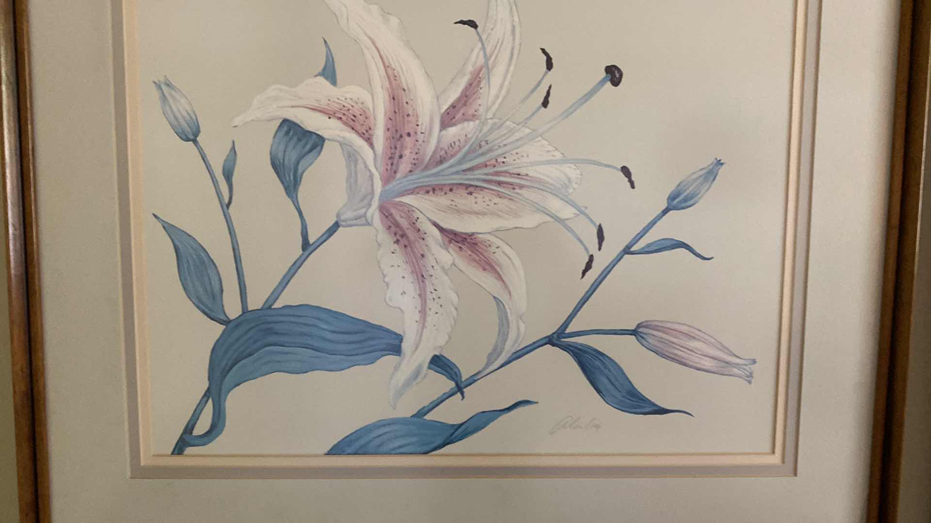 Photo 1 of PAIR OF VINTAGE WOOD FRAMED FLORAL SIGNED ARTWORK 33” X 29” EACH