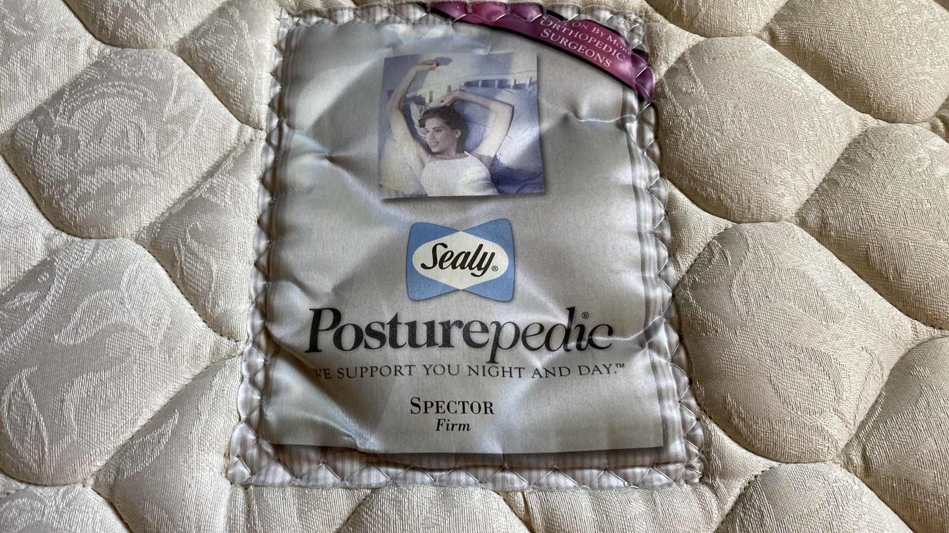 Photo 1 of SEALY POSTUREPEDIC SPECTOR FIRM TWIN MATTRESS AND BOX SPRING WITH BED FRAME 38” X 75”