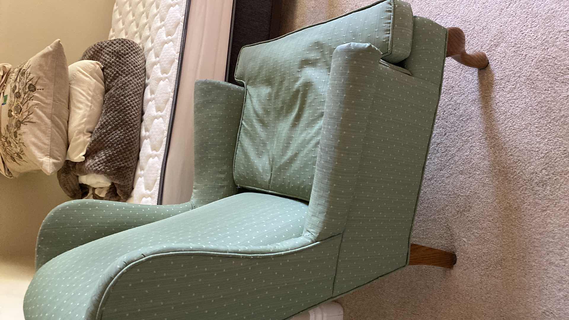 Photo 1 of GREEN UPHOLSTERED WING BACK CHAIR