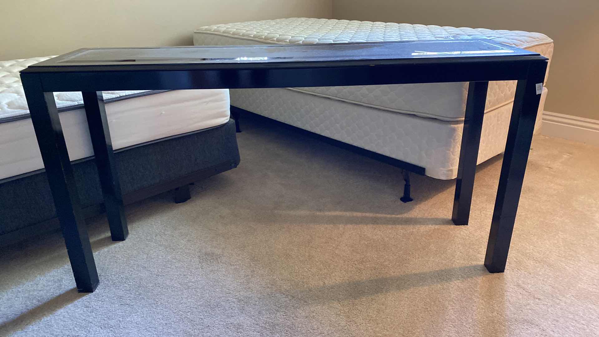 Photo 1 of SOFA TABLE DARK WOOD WITH BEVELED GLASS 56” X 15” H29”