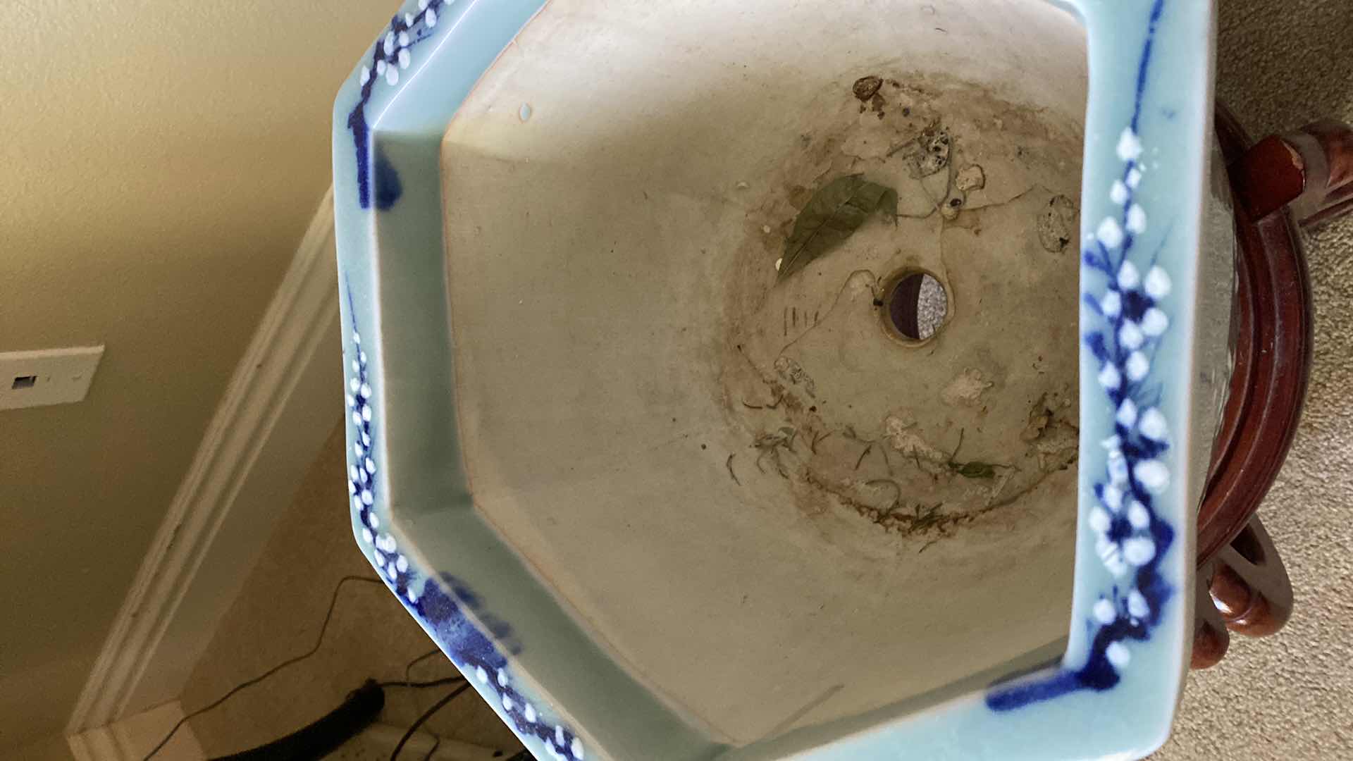 Photo 1 of TOYO ASIAN BLUE AND GREEN POT ON STAND 13” X 9” MEASUREMENT DOES NOT INCLUDE THE STAND