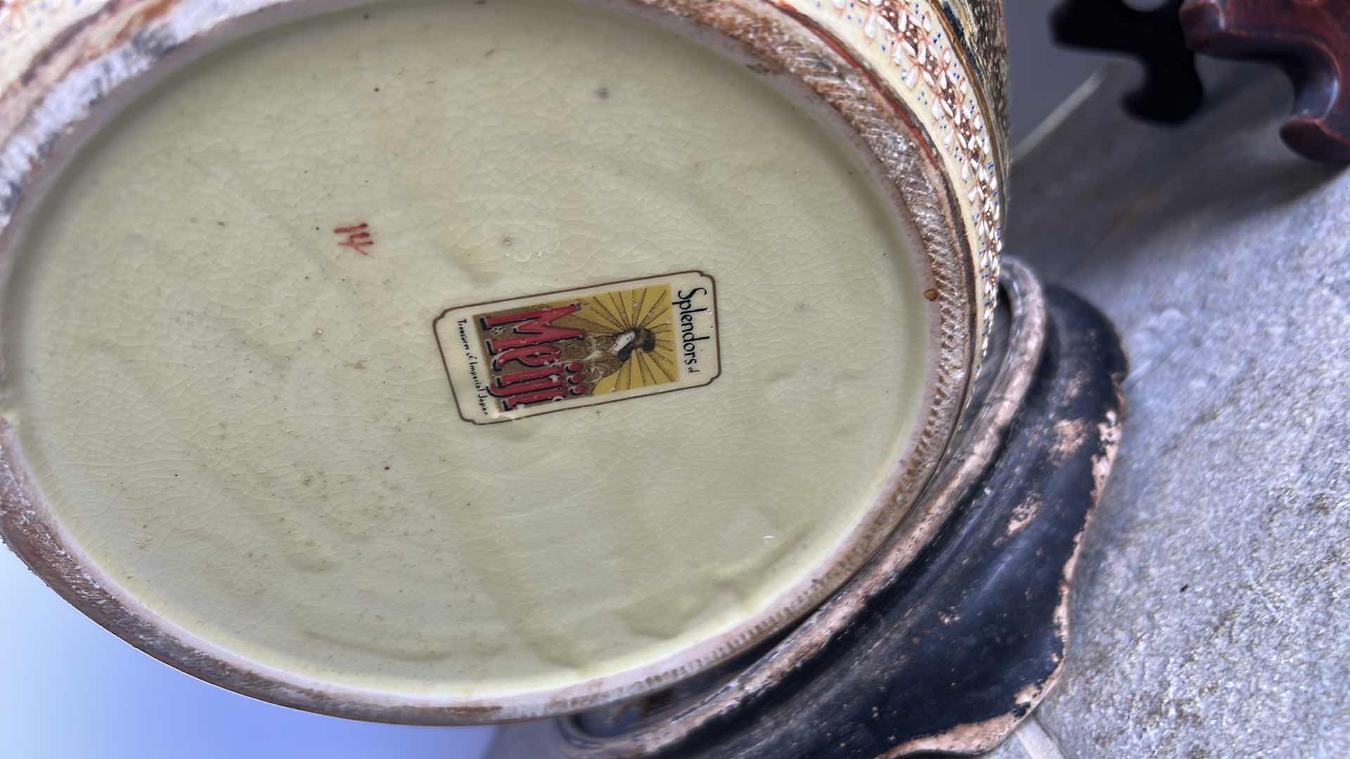 Photo 1 of TWO LIVE PLANTS IN PORCELAIN POTTERY W STANDS TALLEST H8”