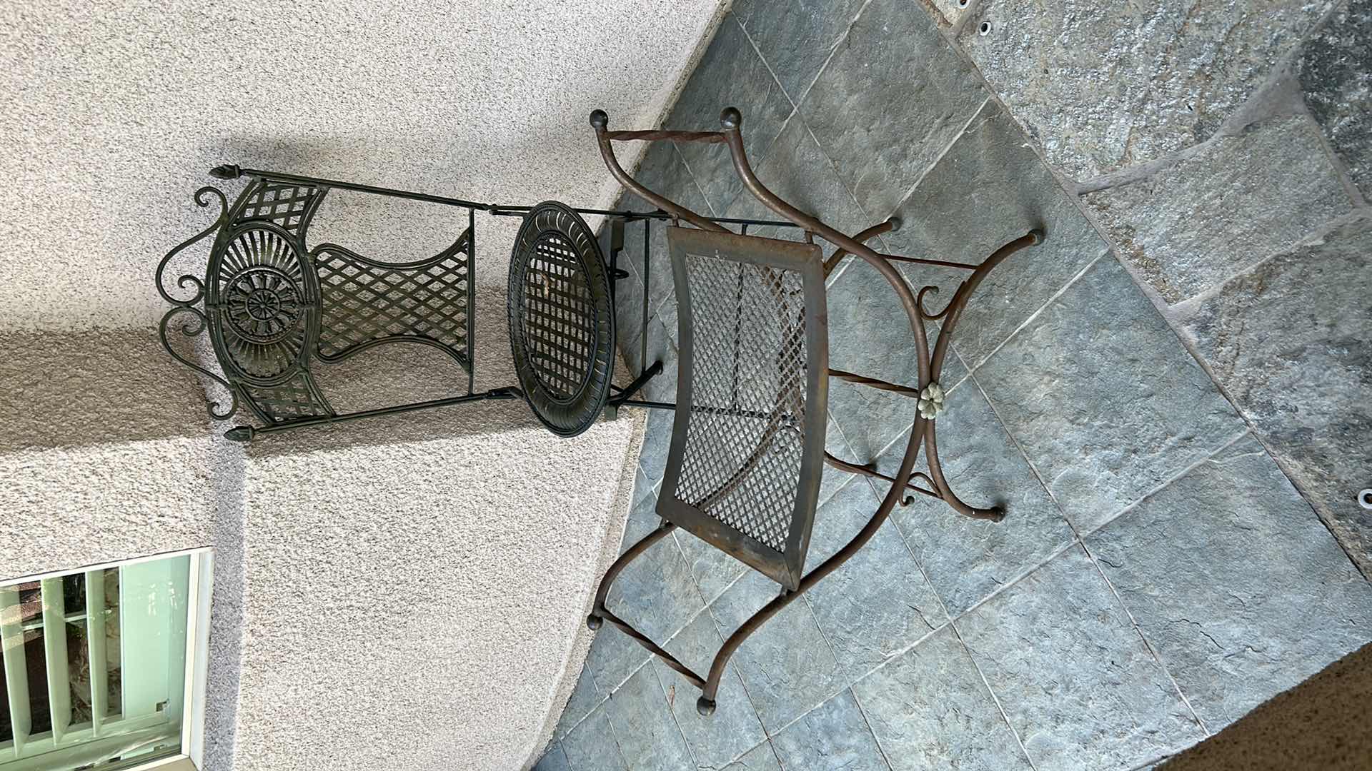 Photo 1 of VINTAGE METAL CHAIR AND STOOL w 4 PILLOWS