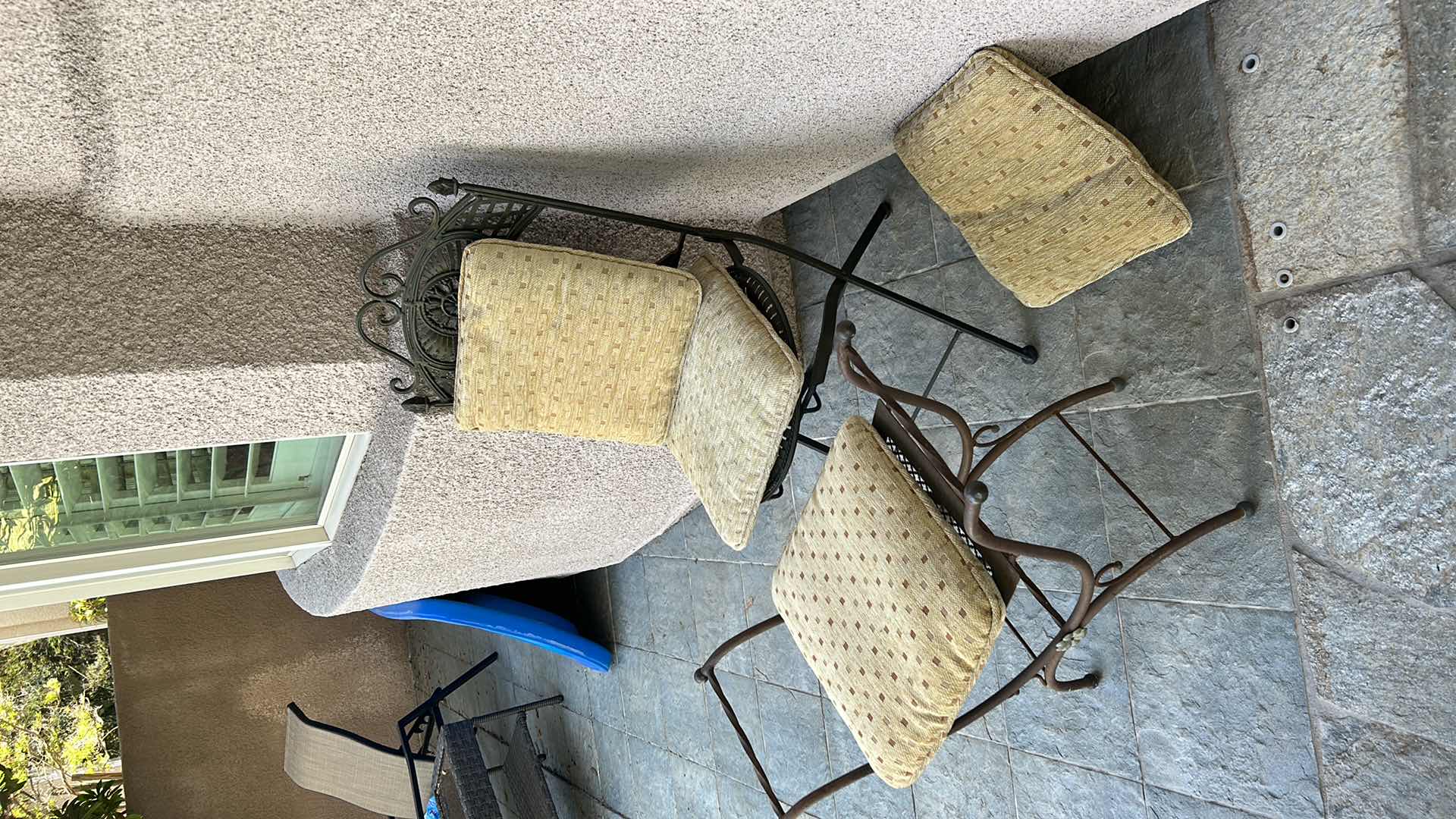 Photo 1 of VINTAGE METAL CHAIR AND STOOL w 4 PILLOWS