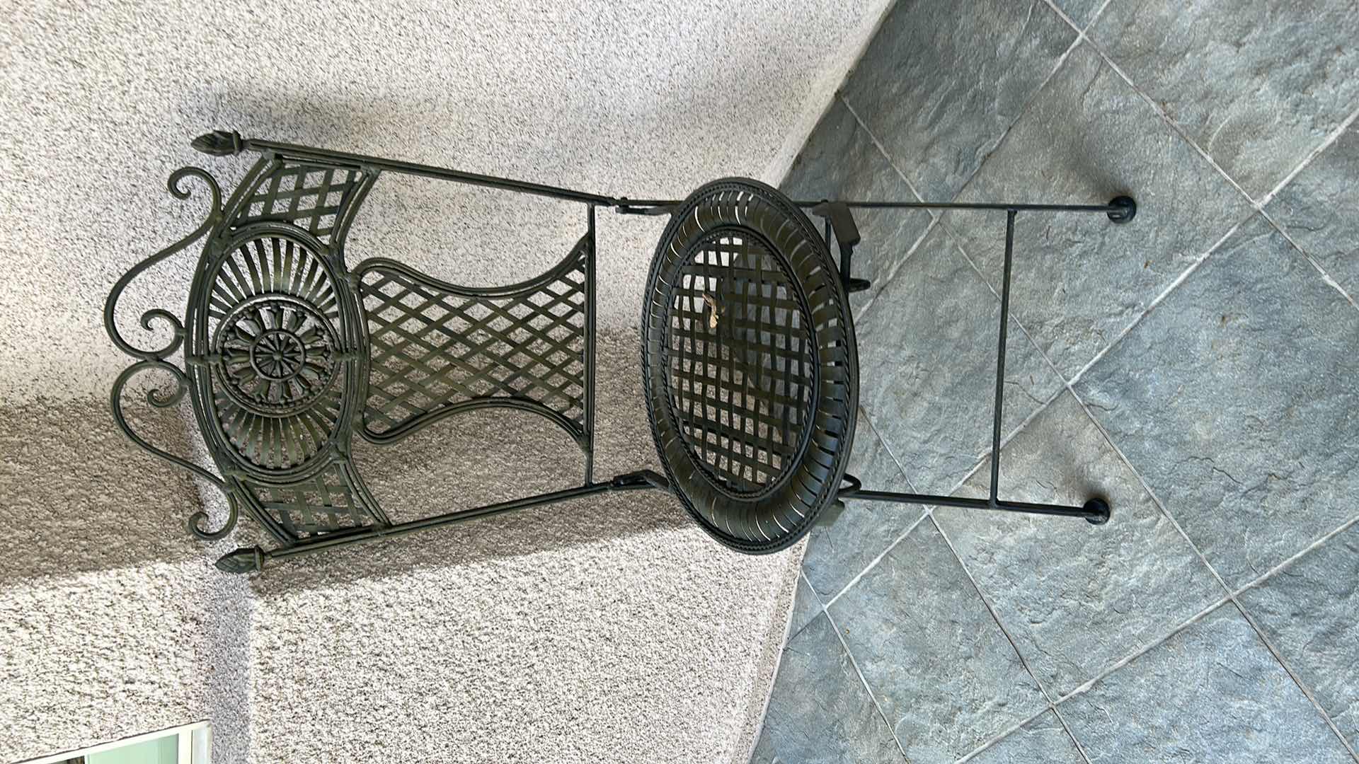 Photo 1 of VINTAGE METAL CHAIR AND STOOL w 4 PILLOWS