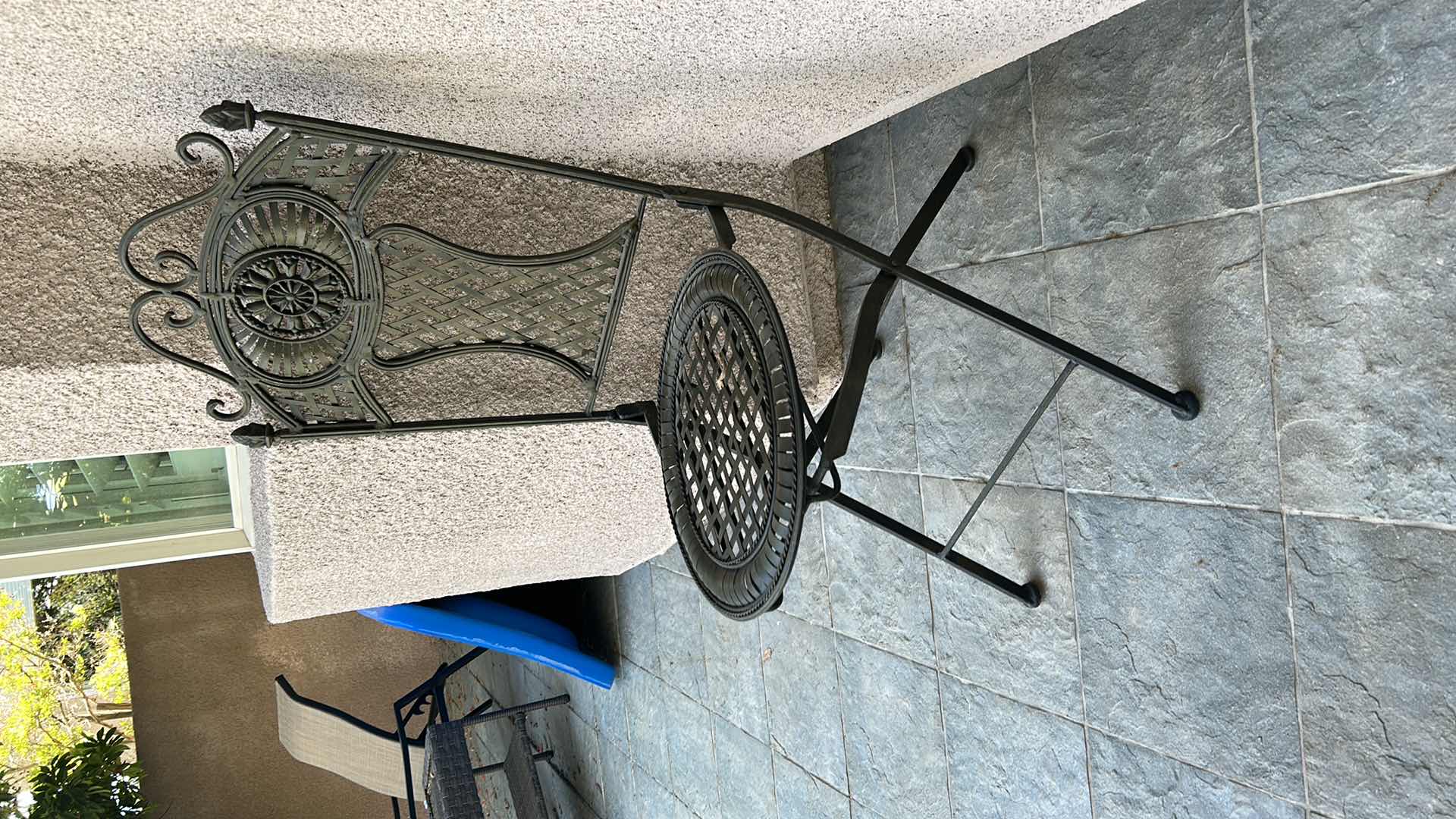 Photo 1 of VINTAGE METAL CHAIR AND STOOL w 4 PILLOWS