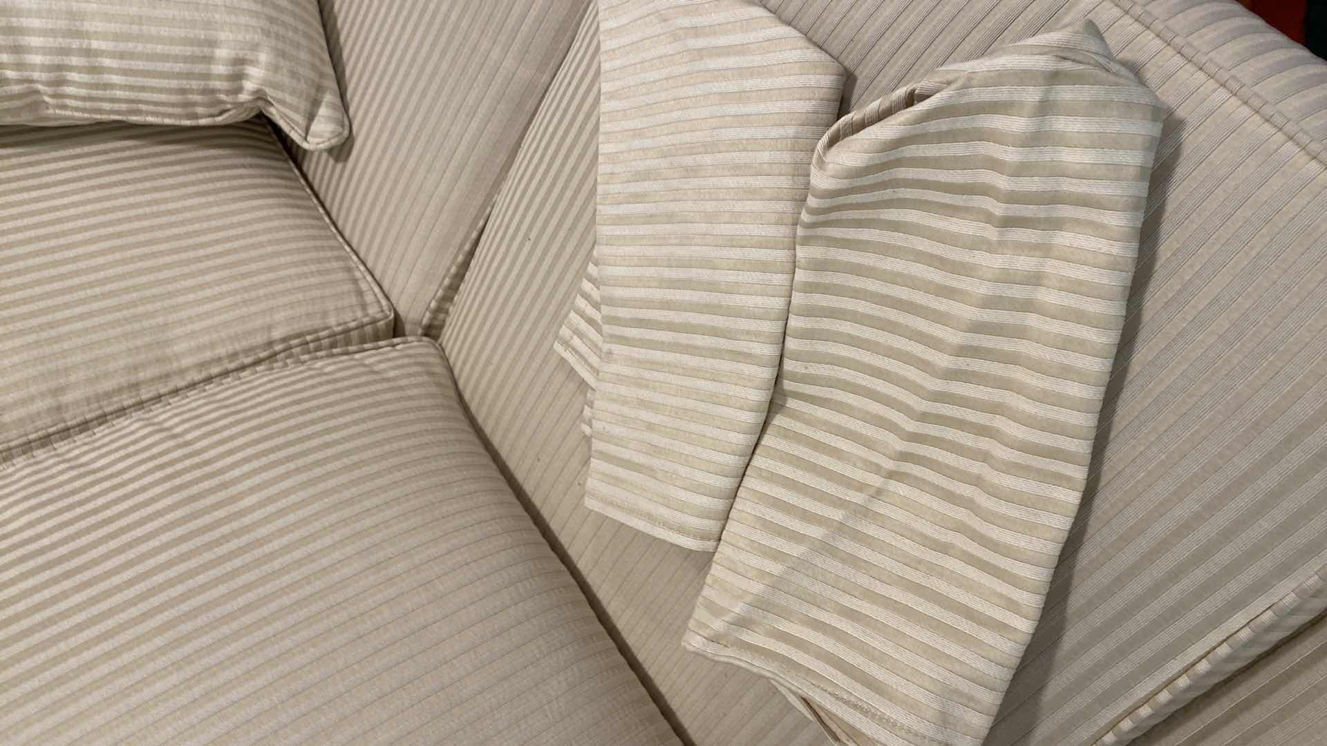 Photo 6 of 88” THOMASVILLE CREAM ROLLED ARM UPHOLSTERED SOFA WITH ARM COVERS