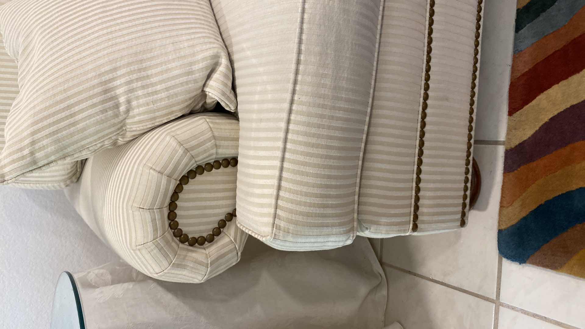 Photo 1 of 88” THOMASVILLE CREAM ROLLED ARM UPHOLSTERED SOFA WITH ARM COVERS