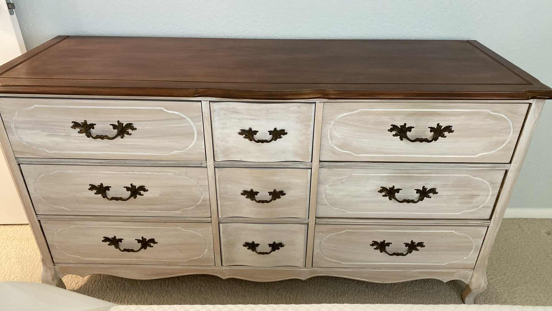 Photo 1 of MID CENTURY 9 DRAWER WHITE STAIN DRESSER WITH DOVE TAILED DRAWERS 59” X 20” H31”