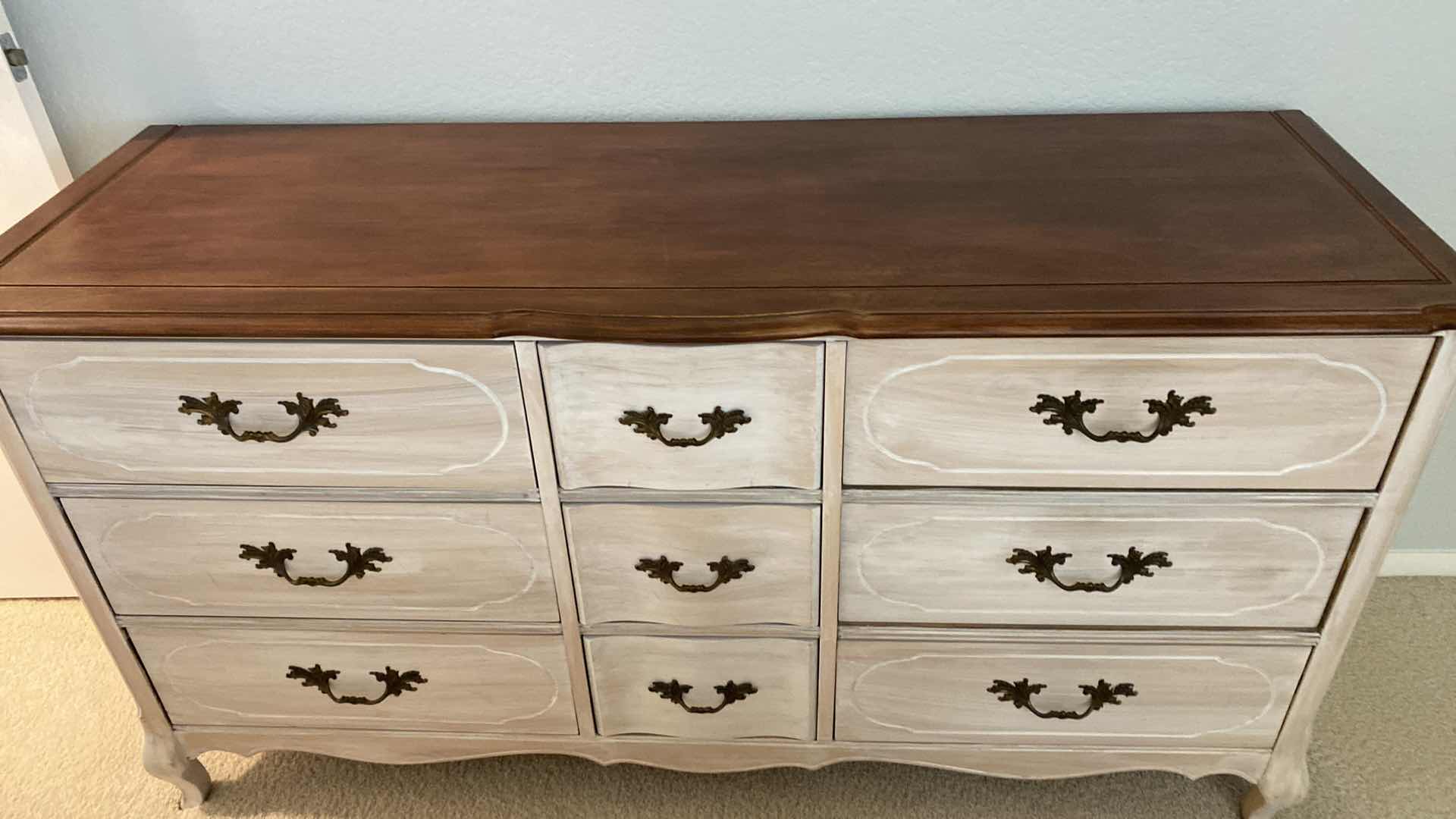 Photo 1 of MID CENTURY 9 DRAWER WHITE STAIN DRESSER WITH DOVE TAILED DRAWERS 59” X 20” H31”