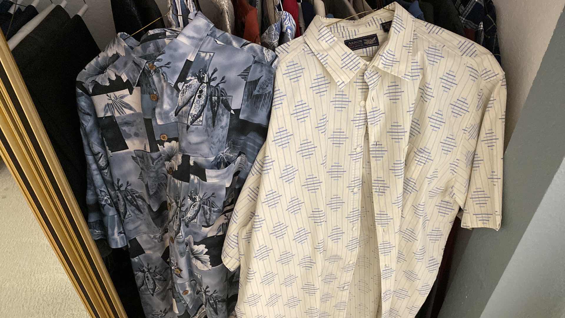 Photo 1 of LOWER RIGHT CLOSET MENS SHORT AND LING DLEEVE BUTTON FRONT AND POLO SHIRTS SIZE 2X AND 3X