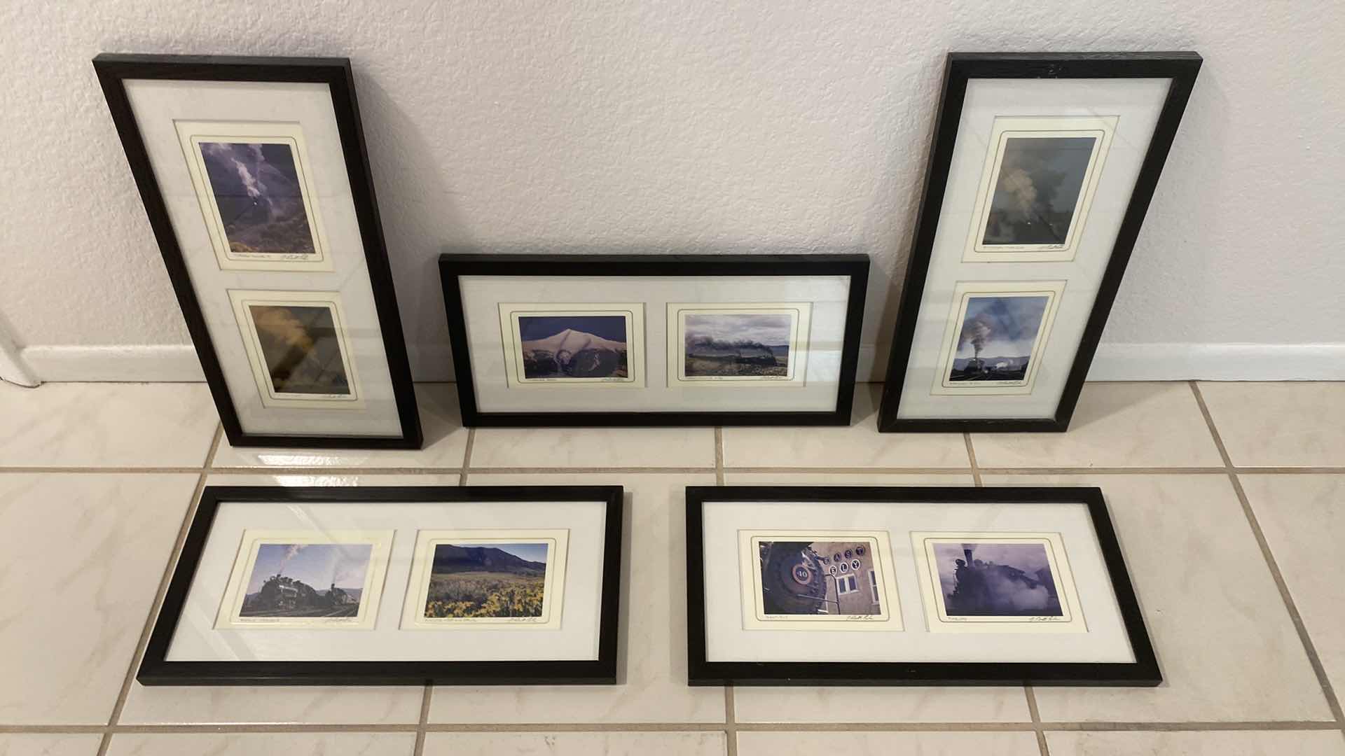 Photo 1 of 5-BLACK FRAMED SIGNED TRAIN ART 9” X 19”