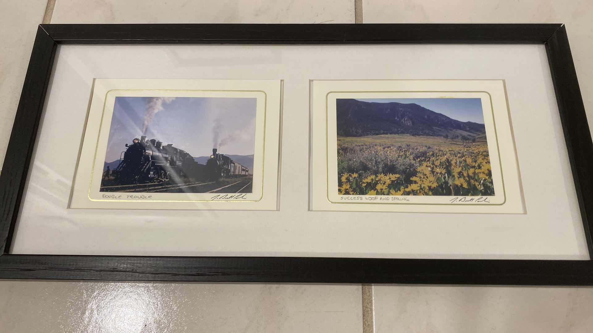 Photo 1 of 5-BLACK FRAMED SIGNED TRAIN ART 9” X 19”
