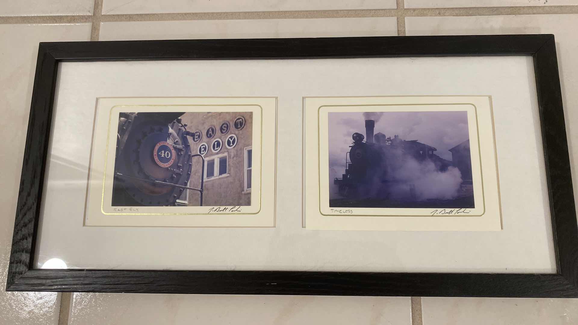 Photo 1 of 5-BLACK FRAMED SIGNED TRAIN ART 9” X 19”