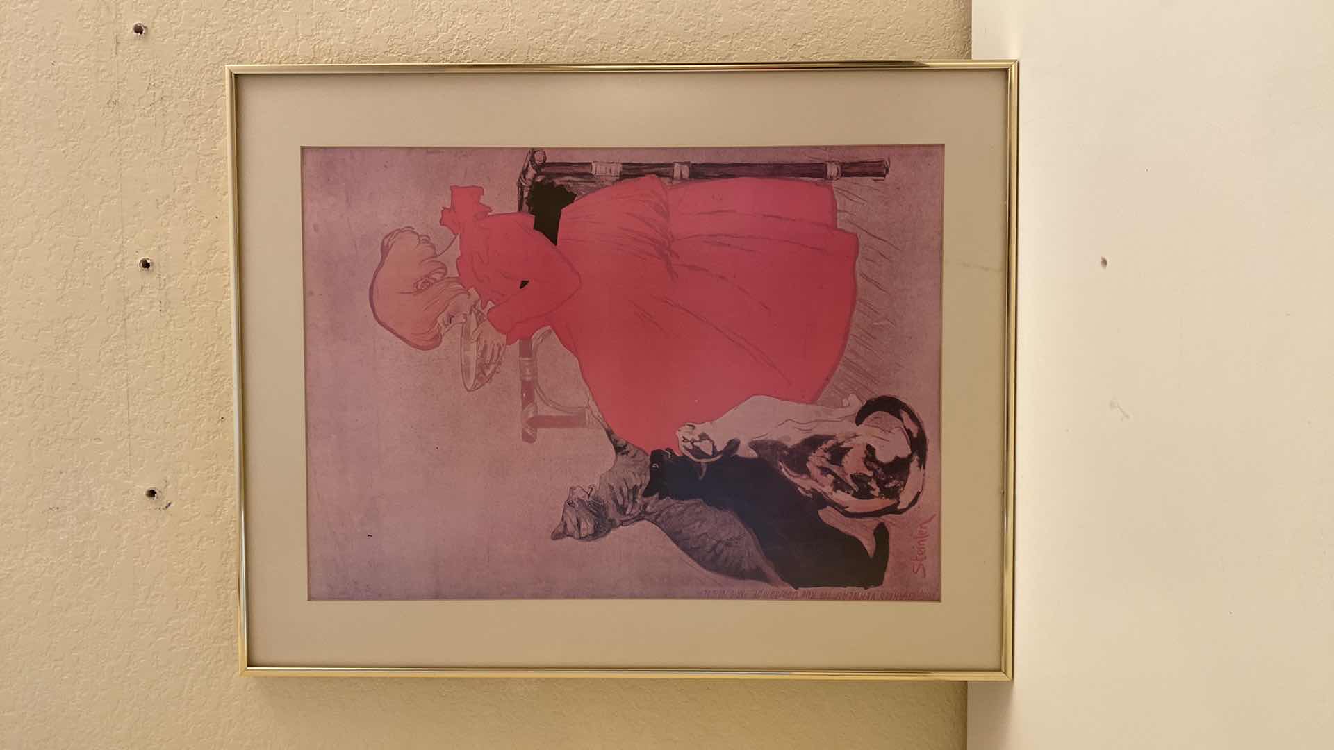 Photo 1 of METAL FRAMED STEINLEN GIRL WITH CAT 22” X 28”