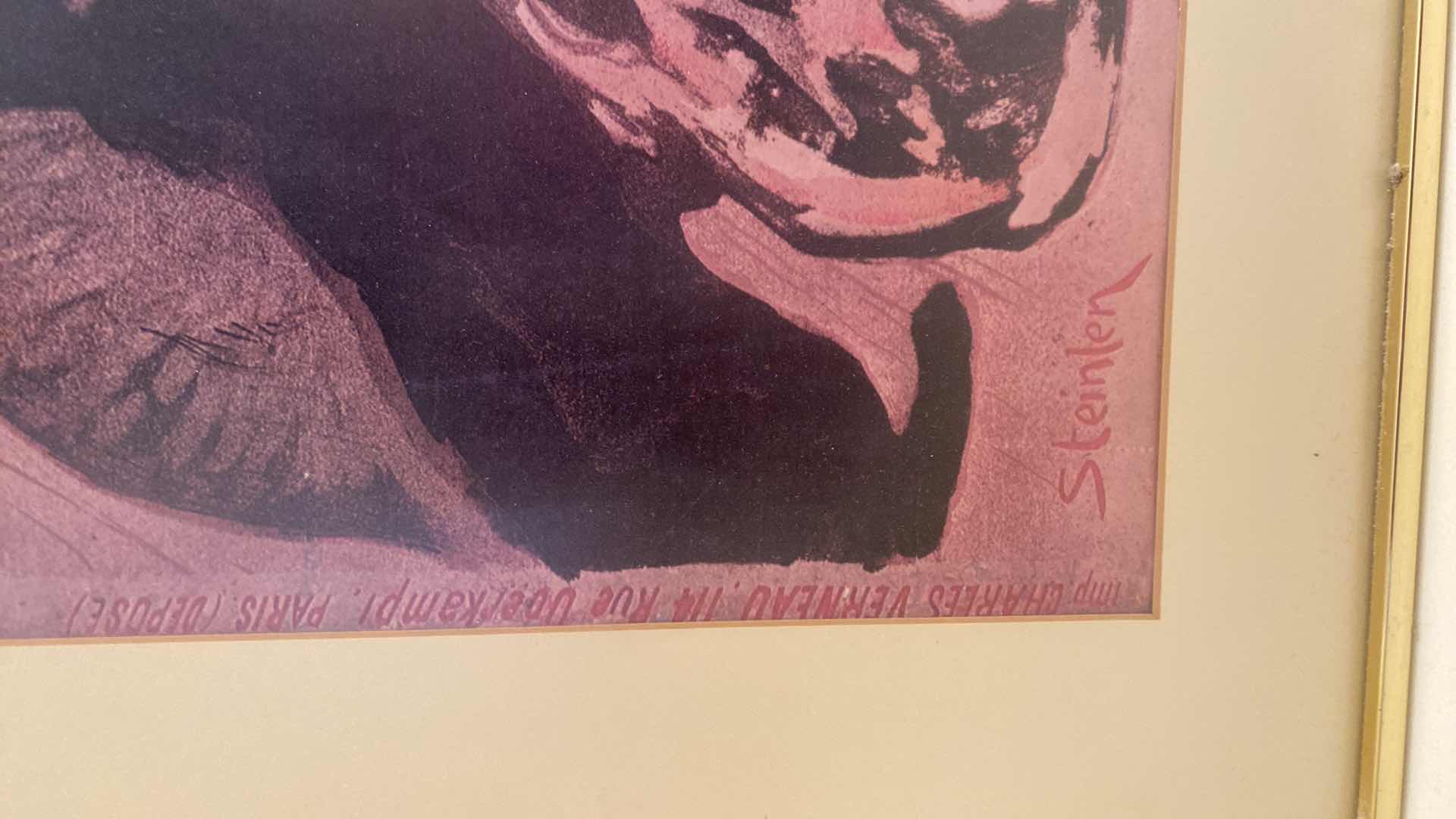 Photo 1 of METAL FRAMED STEINLEN GIRL WITH CAT 22” X 28”