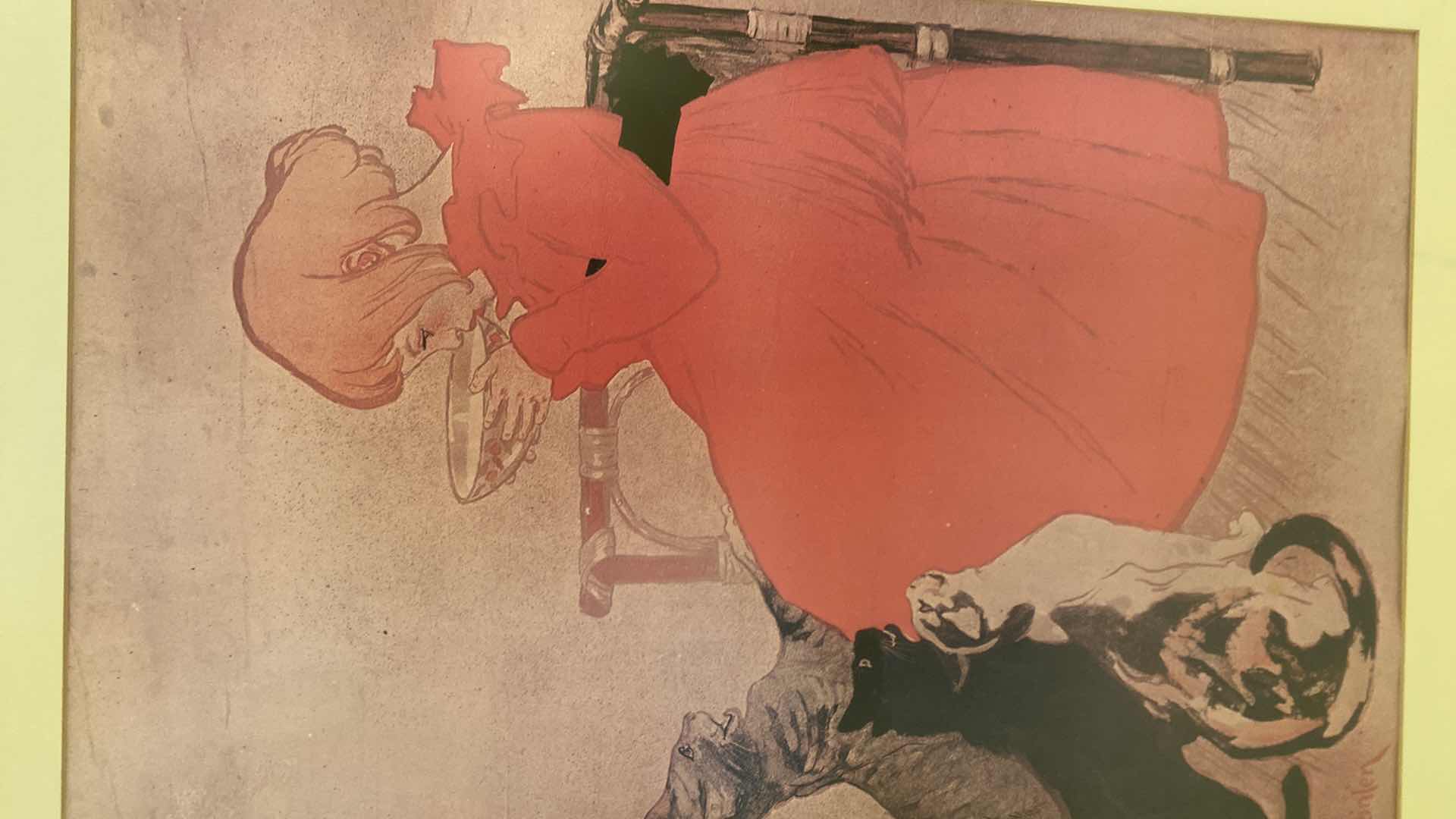 Photo 1 of METAL FRAMED STEINLEN GIRL WITH CAT 22” X 28”