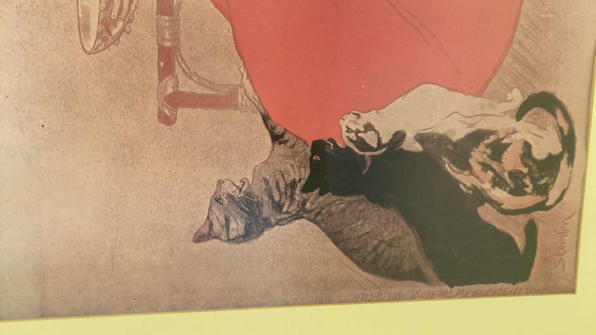 Photo 1 of METAL FRAMED STEINLEN GIRL WITH CAT 22” X 28”