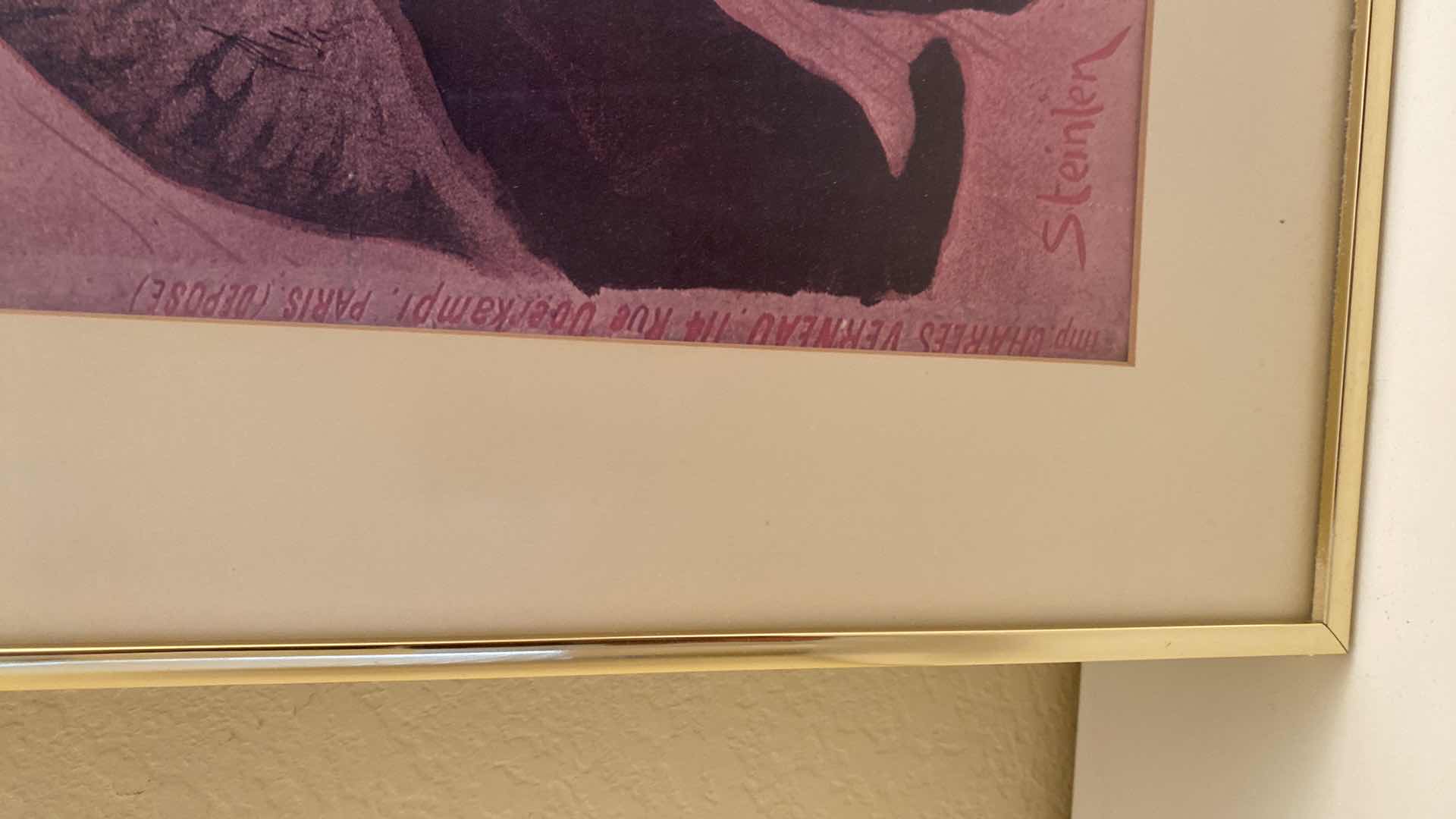 Photo 1 of METAL FRAMED STEINLEN GIRL WITH CAT 22” X 28”