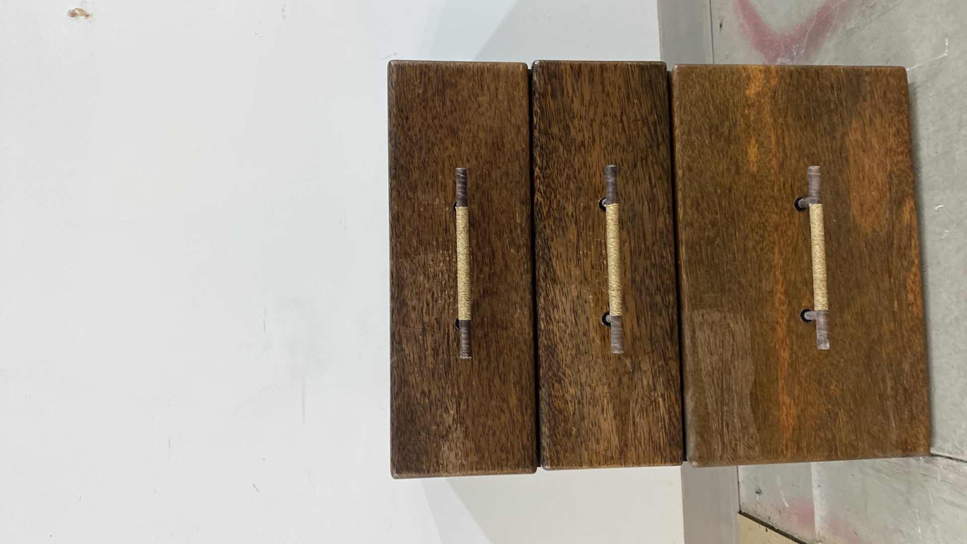 Photo 1 of MENDI 3 DRAWER PALMWOOD FILE CABINET W METAL PULLS BY PACIFIC GREEN 18 x 18 x H 24.5”