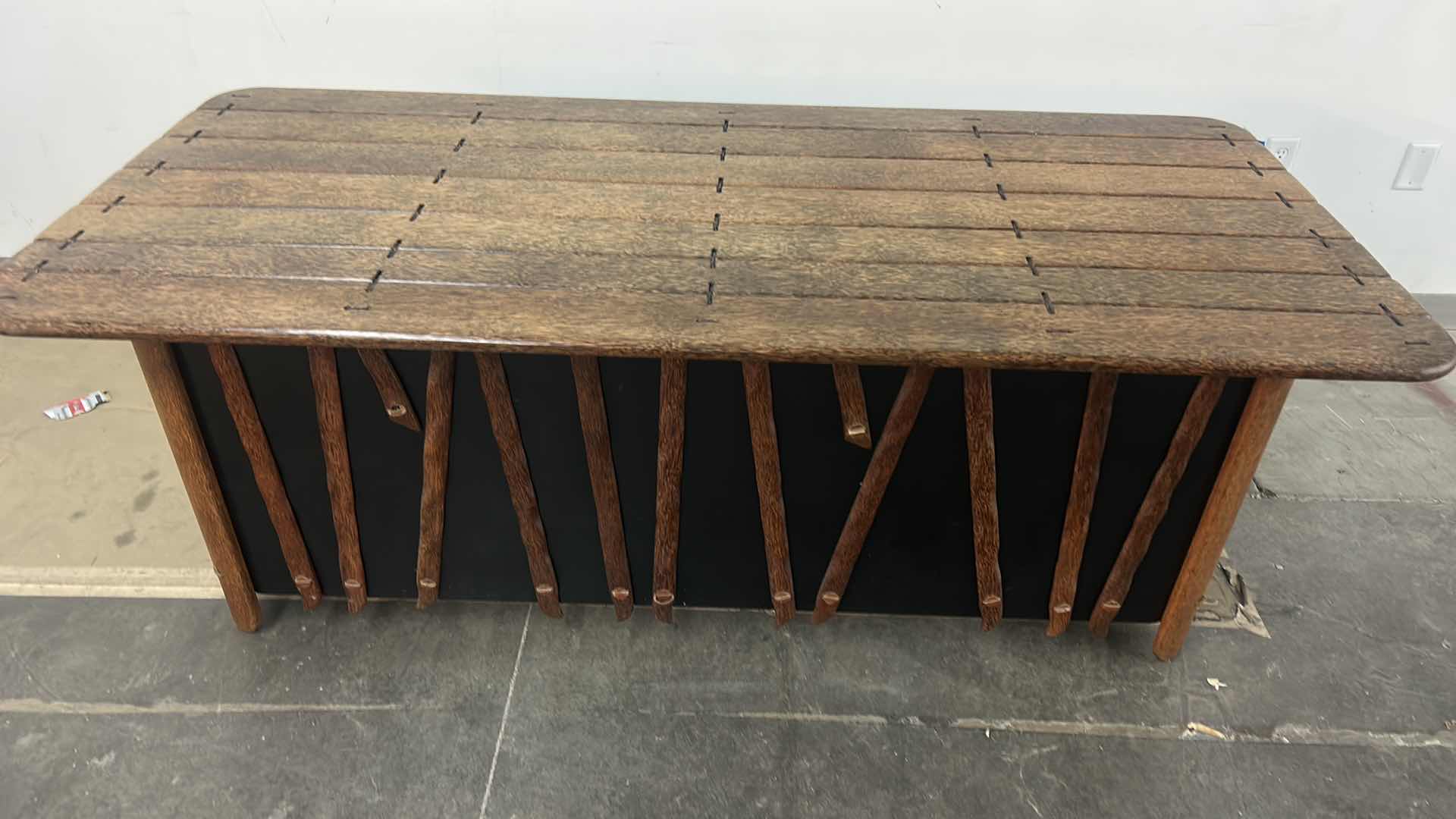 Photo 1 of MENDI PALMWOOD DESK W/ BLACK AND METAL ACCENTS BY PACIFIC GREEN  78.5” x 36 x H29” (FILE AVAILABLE THAT FITS UNDER DESK AND PICTURED ITEMS SOLD SEPERATELY) 