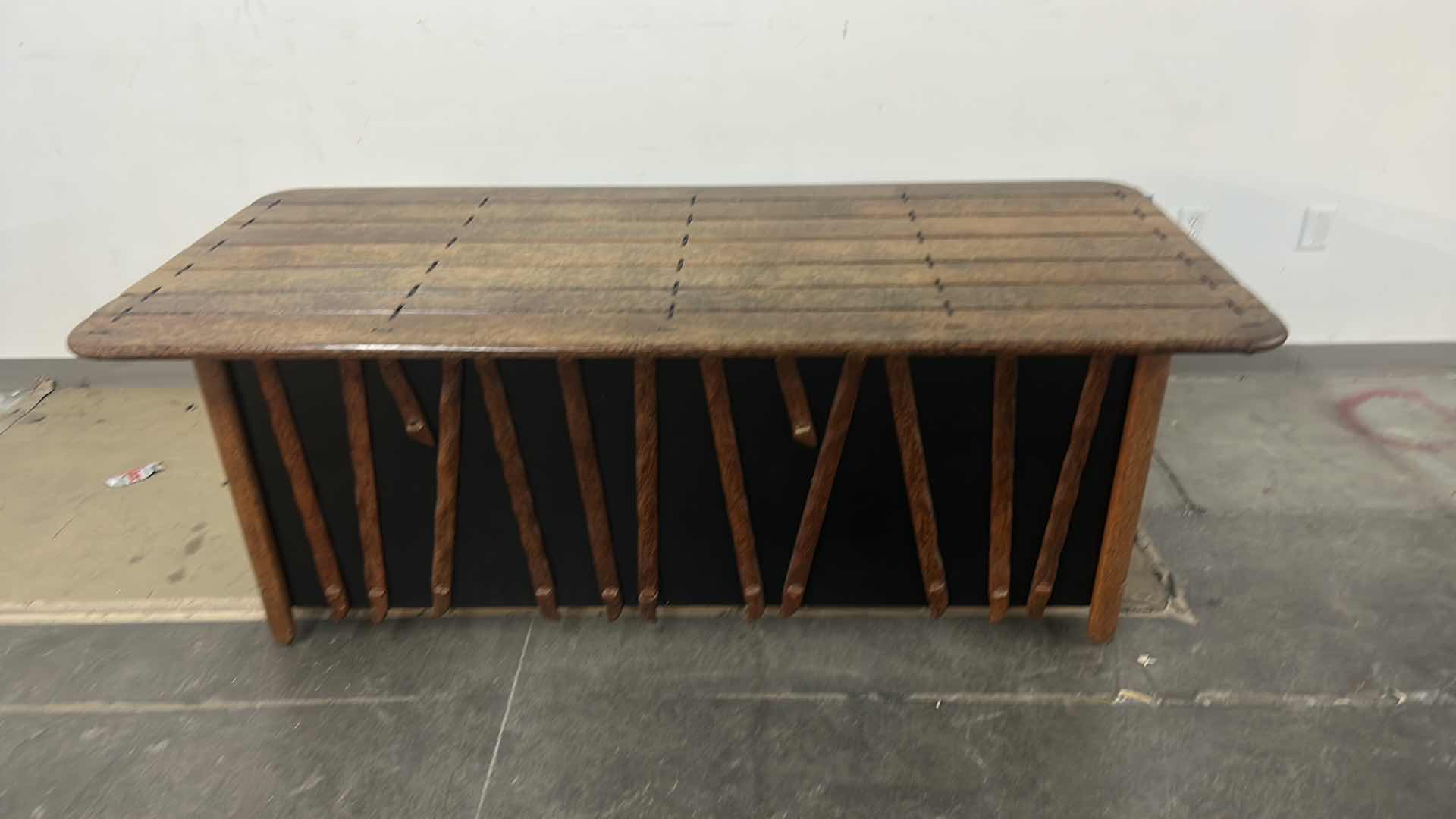 Photo 1 of MENDI PALMWOOD DESK W/ BLACK AND METAL ACCENTS BY PACIFIC GREEN  78.5” x 36 x H29” (FILE AVAILABLE THAT FITS UNDER DESK AND PICTURED ITEMS SOLD SEPERATELY) 