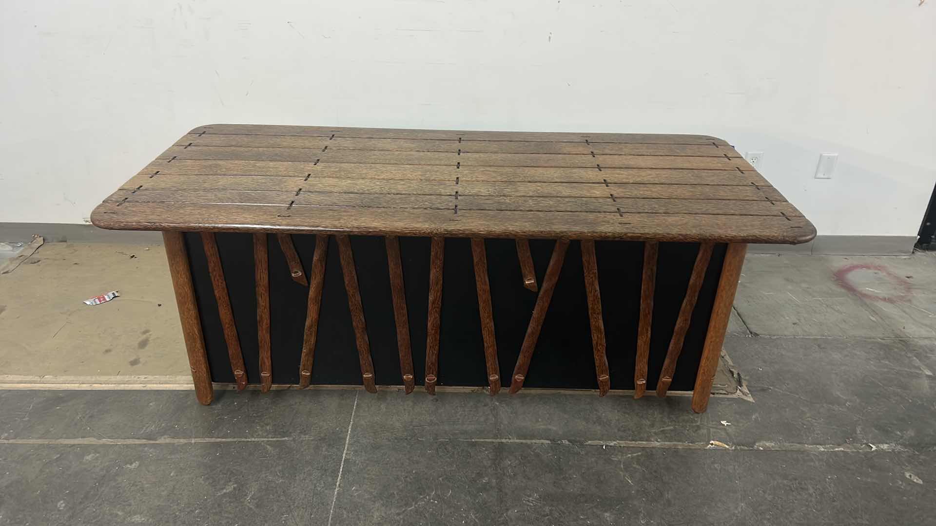 Photo 1 of MENDI PALMWOOD DESK W/ BLACK AND METAL ACCENTS BY PACIFIC GREEN  78.5” x 36 x H29” (FILE AVAILABLE THAT FITS UNDER DESK AND PICTURED ITEMS SOLD SEPERATELY) 