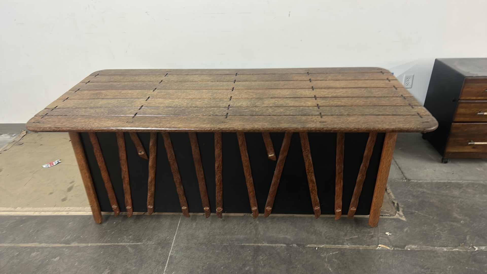 Photo 1 of MENDI PALMWOOD DESK W/ BLACK AND METAL ACCENTS BY PACIFIC GREEN  78.5” x 36 x H29” (FILE AVAILABLE THAT FITS UNDER DESK AND PICTURED ITEMS SOLD SEPERATELY) 