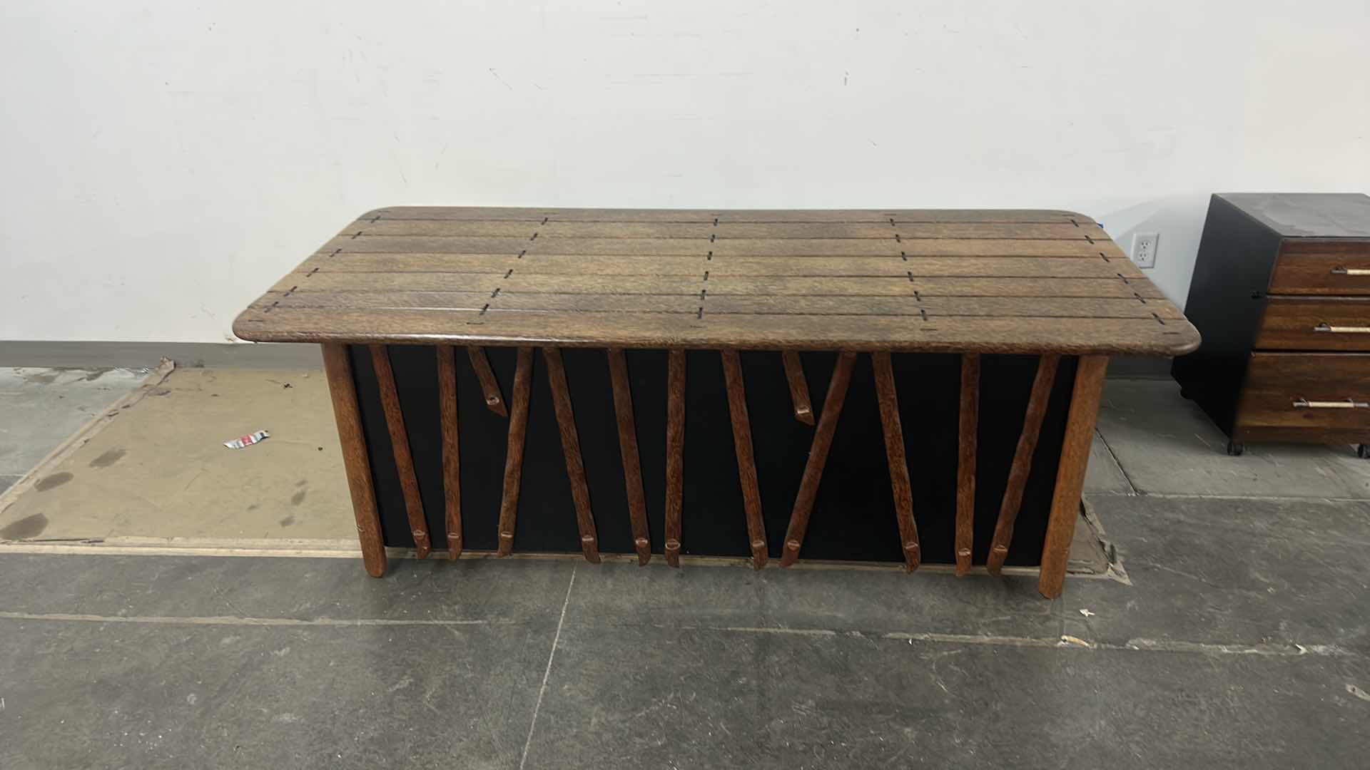 Photo 1 of MENDI PALMWOOD DESK W/ BLACK AND METAL ACCENTS BY PACIFIC GREEN  78.5” x 36 x H29” (FILE AVAILABLE THAT FITS UNDER DESK AND PICTURED ITEMS SOLD SEPERATELY) 