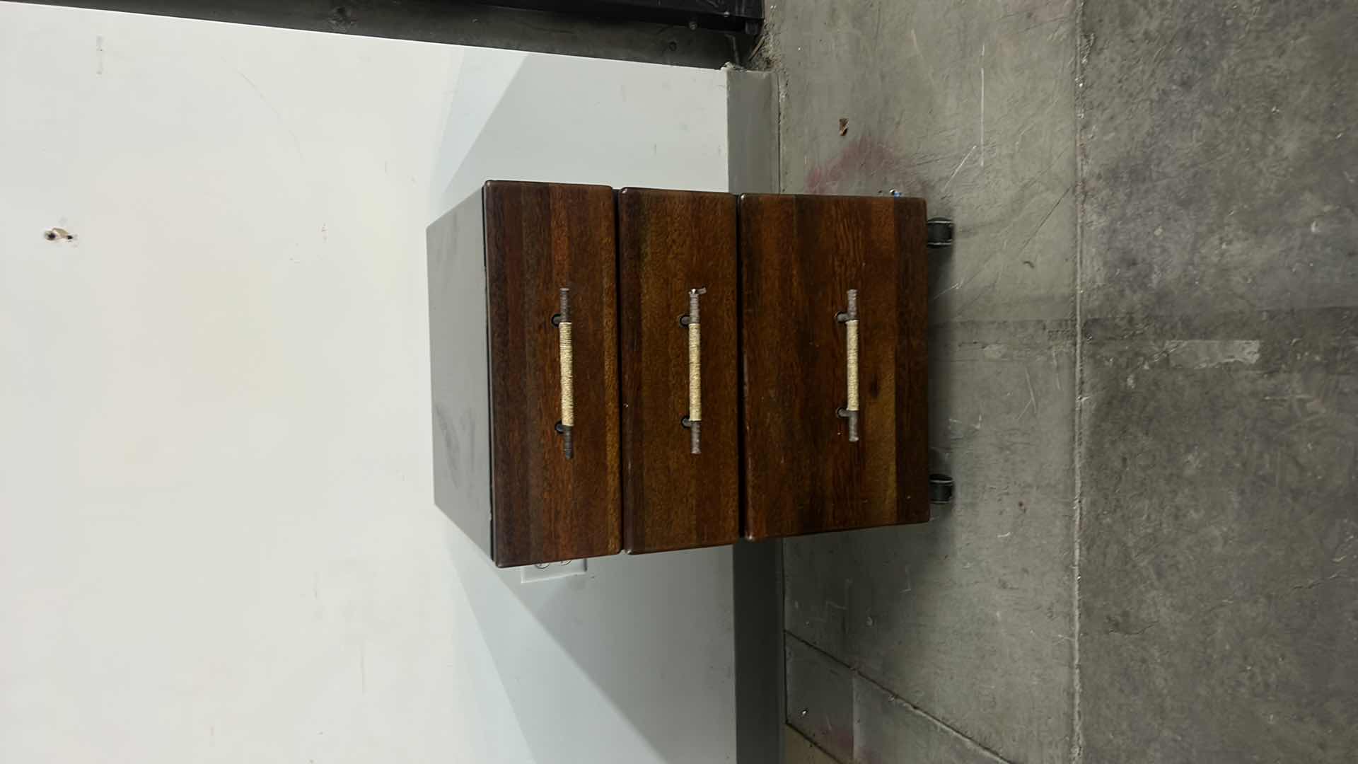 Photo 1 of MENDI 3 DRAWER PALMWOOD FILE CABINET W METAL PULLS BY PACIFIC GREEN 18 x 18 x H 24.5”